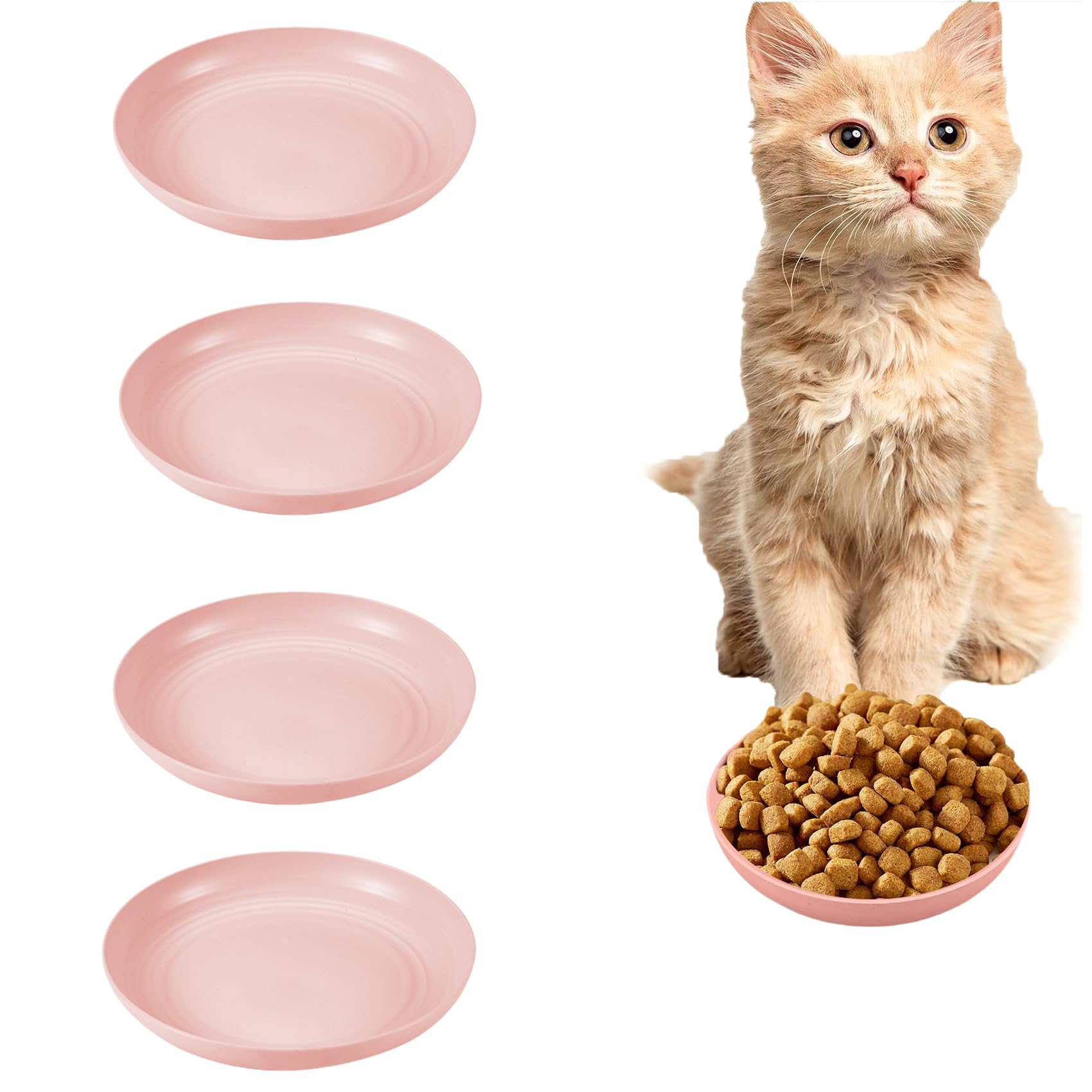 GZTFPQ Cat Food Bowls Set of 4, Shallow Whisker Fatigue Relief Bowls, Anti Vomiting Easy Clean Plastic Dishes for Cats, Kittens and Small Dogs