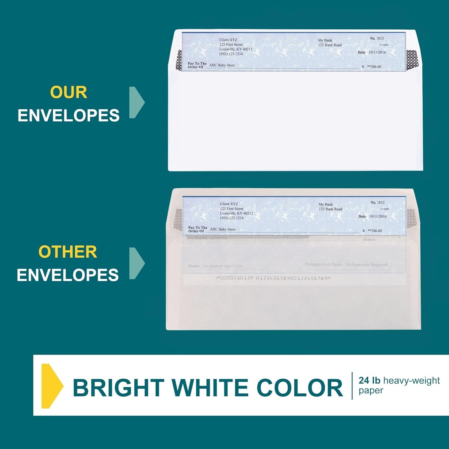 EnDoc #8 Double Window Envelopes Self Seal - Security Check Envelopes - 100 Count - 8 5/8 x 3 9/16 Inches - Designed for QuickBooks Checks, Computer Printed Checks - Privacy Tinted Business Envelopes - Image 5