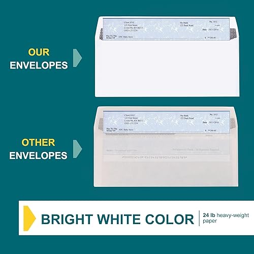 Miniatura 5 de EnDoc Sobres de doble ventana #8 autosellables, sobres de cheques de seguridad, 50 unidades, 8 58 x 3 916 pulgadas, diseñados para cheques