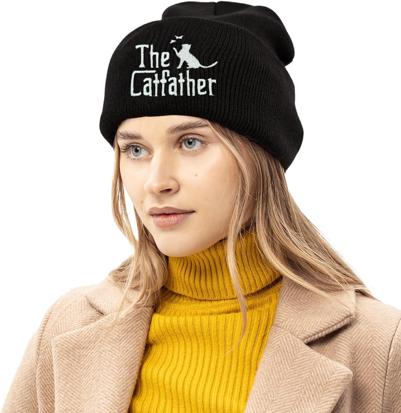 Cat Dad Beanie Hat Winter Cuffed Knit Hat Skull Watch Cap Embroidery Fisherman Beanies for Women Men Unisex - Image 7