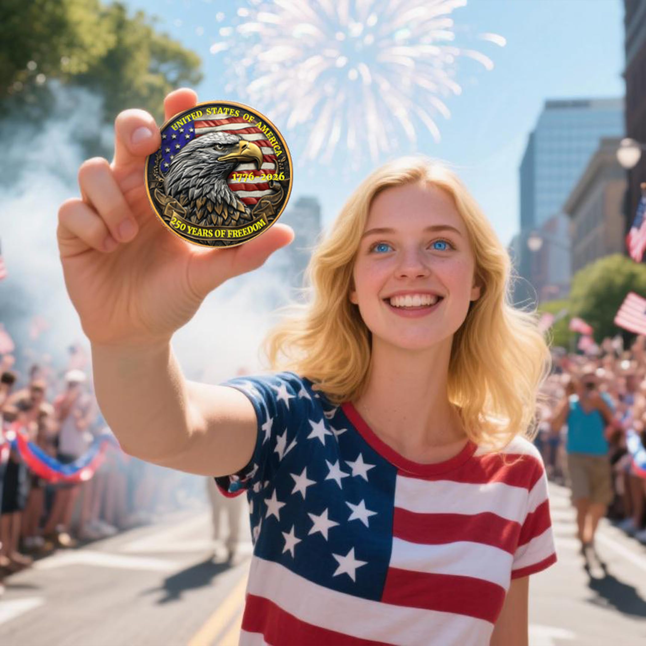 USA 250th Anniversary Commemorative Coin - American Eagle & Patriotic Symbols Collectible - America 250 Merchandise for Celebration & Gifting (1776-2026) (250 Eagle)