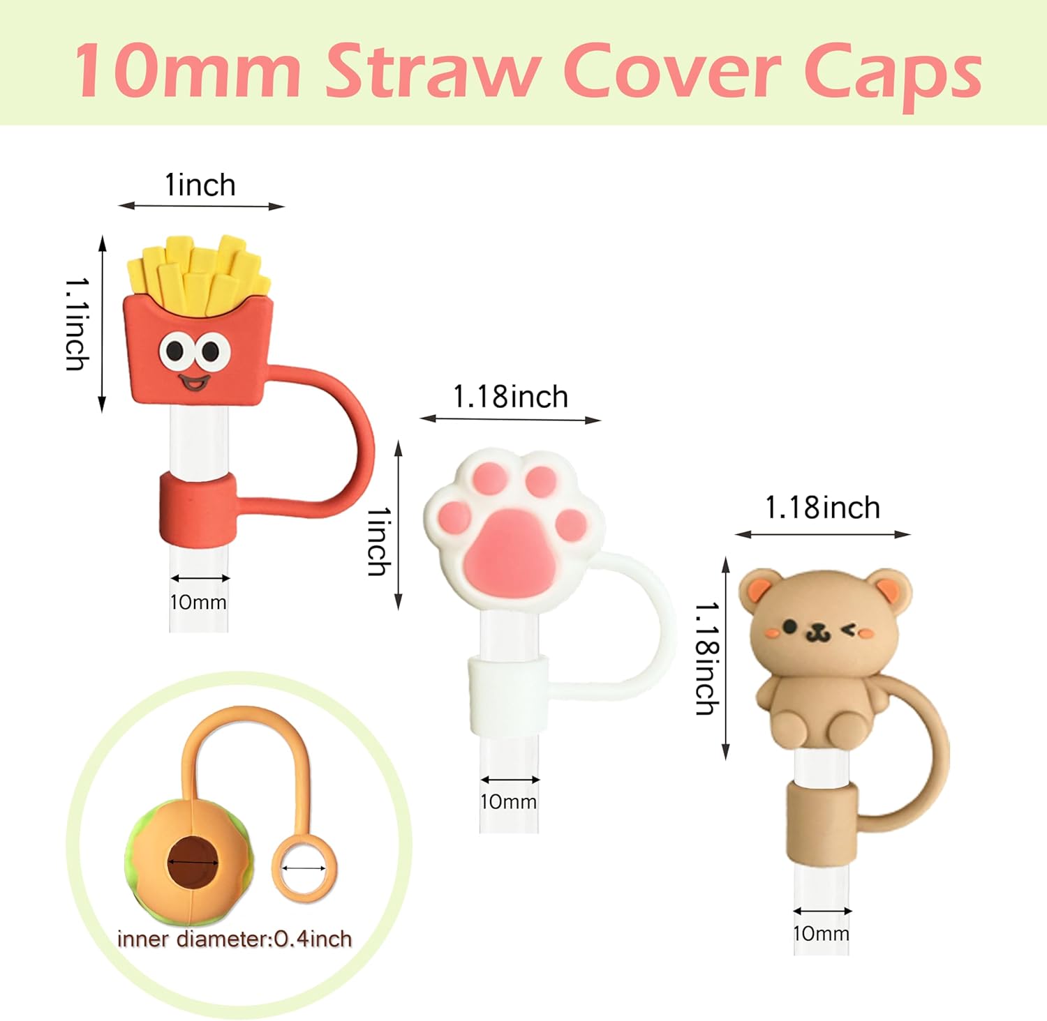 14Pcs Tumbler Straw Covers with Storage Case,10mm 0.4 in Cute Animals Reusable Straw Toppers for 30&40 oz Stanley Cup Accessories,Food Silicone Straws Cover(14 Pcs) - Image 3