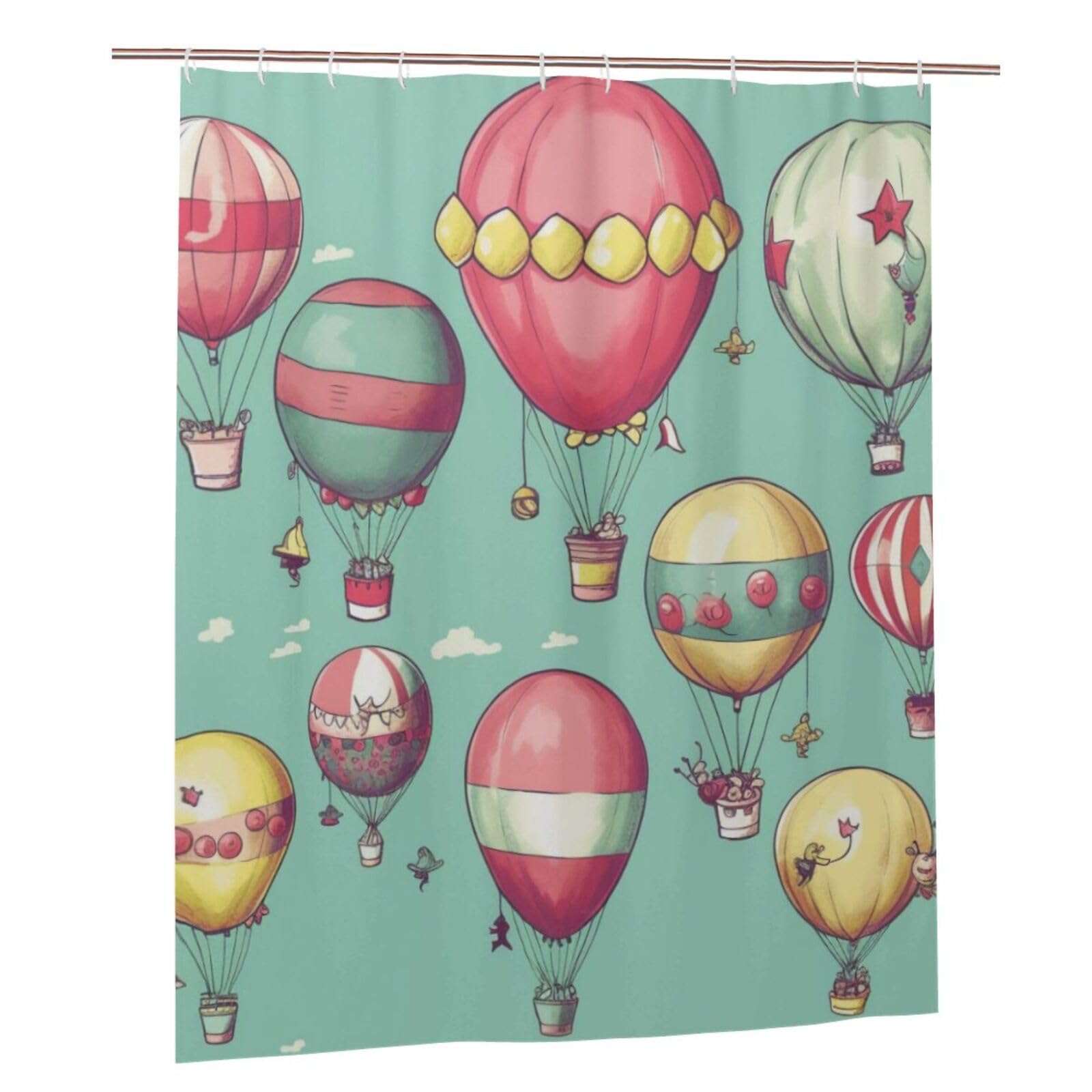 BWWHCCTI Cartoon Balloon Printed Shower Curtain With 12 Plastic Hooks Opaque Quick Drying Waterproof Shower Curtains Sets For Bathroom 152x183 Cm