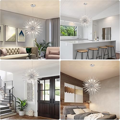 Miniatura 7 de Candelabros Sputnik cromados modernos, lámparas colgantes satelitales de 9 luces, luces de techo de fuegos artificiales en explosión de estrellas