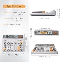 Vista 5 de VEWINGL Desktop Calculator with Large LCD Display, 12-Digit Dual Power Solar & Battery Office Calculator with Big Buttons for Business, Accounting &