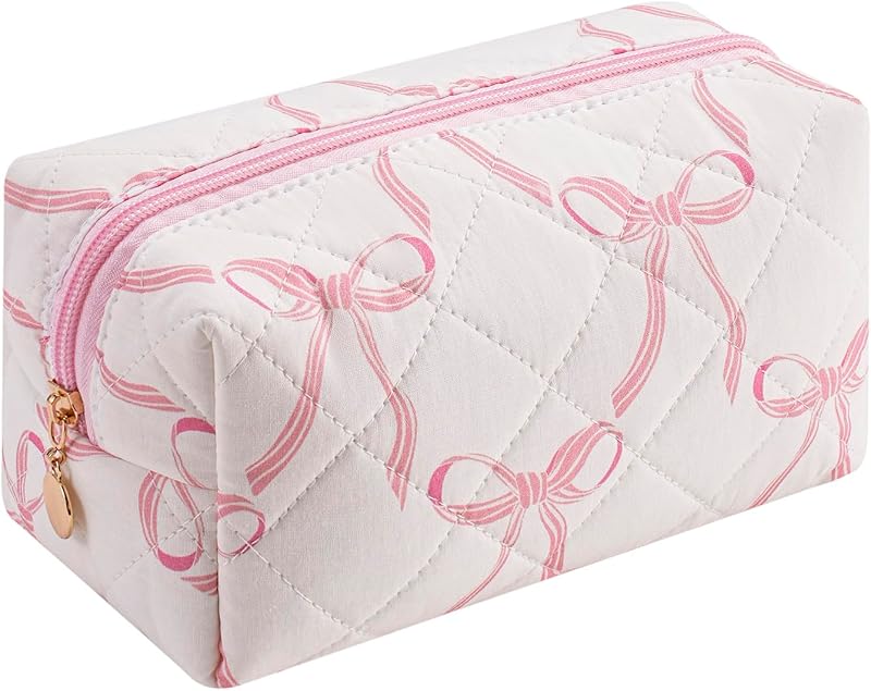 Necessaire de maquiagem Gleyemor com estampa floral e laço rosa grande