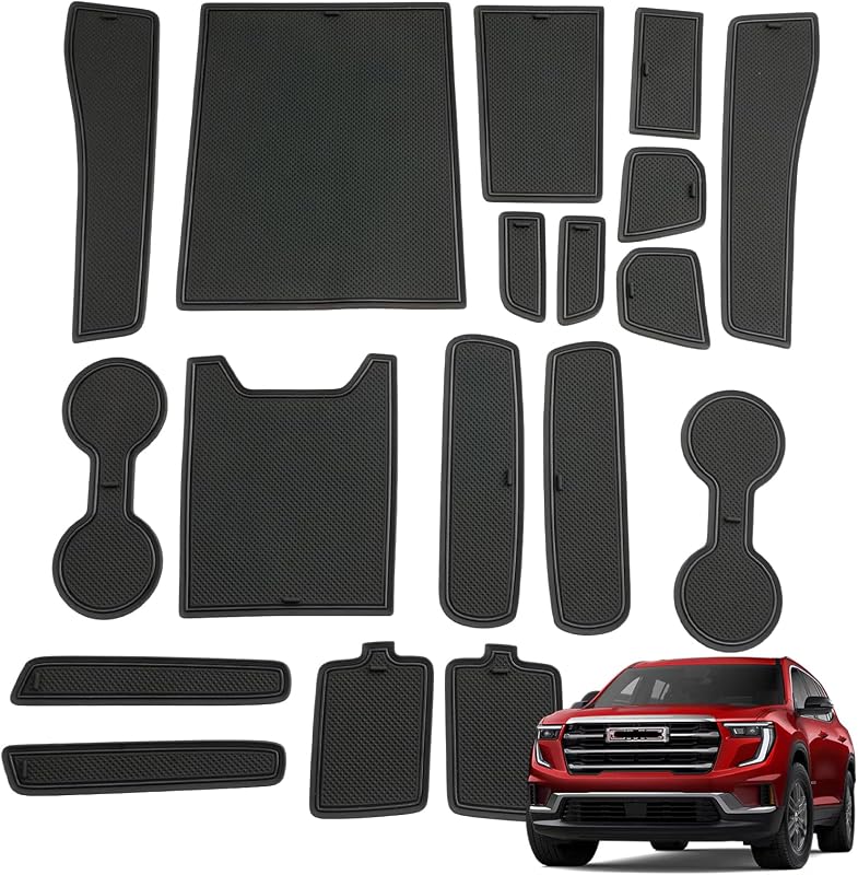 Kit de Tapetes de Silicone para Porta-Copos e Console Central KOOGEN para GMC Acadia 2025–2026, Preto, 20 peças
