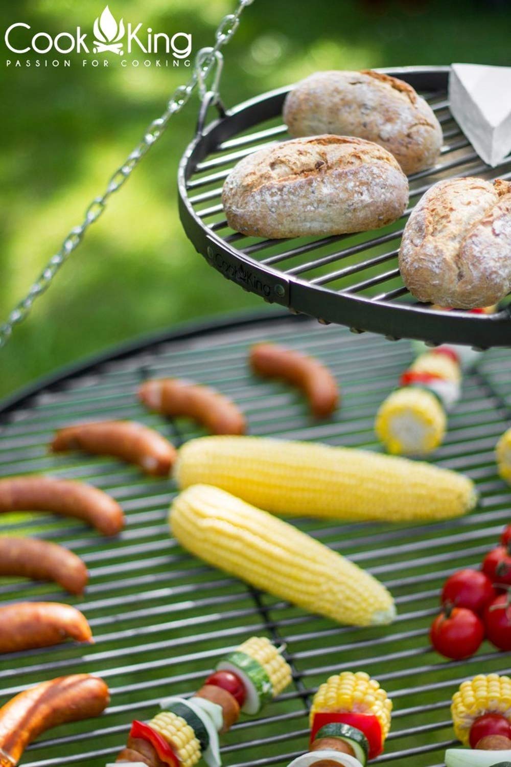Schwenkgrill H 200 cm mit Doppelrost aus Rohstahl 80 cm + 40 cm Dreibein Grill Tripod Grillen CookKing