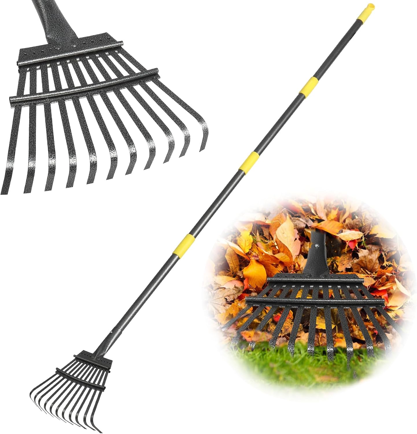 Garden Rake for Leaves, 60 Inch Rakes for Gardening, Small Metal Rakes for Lawns