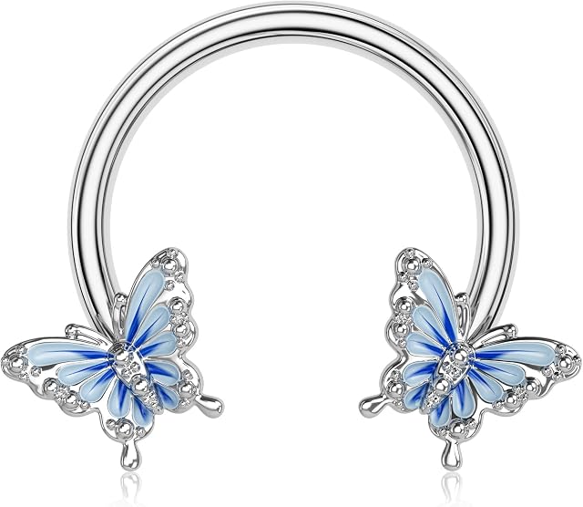 OUFER 16G 10mm Daith Piercing Jewellery Horseshoe Septum Ring Surgical Steel Silver Cartilage Earrings Blue Butterfly Helix Hoop CZ Circular Conch Tragus Rook Captive Bead Ring Barbell Women Gift