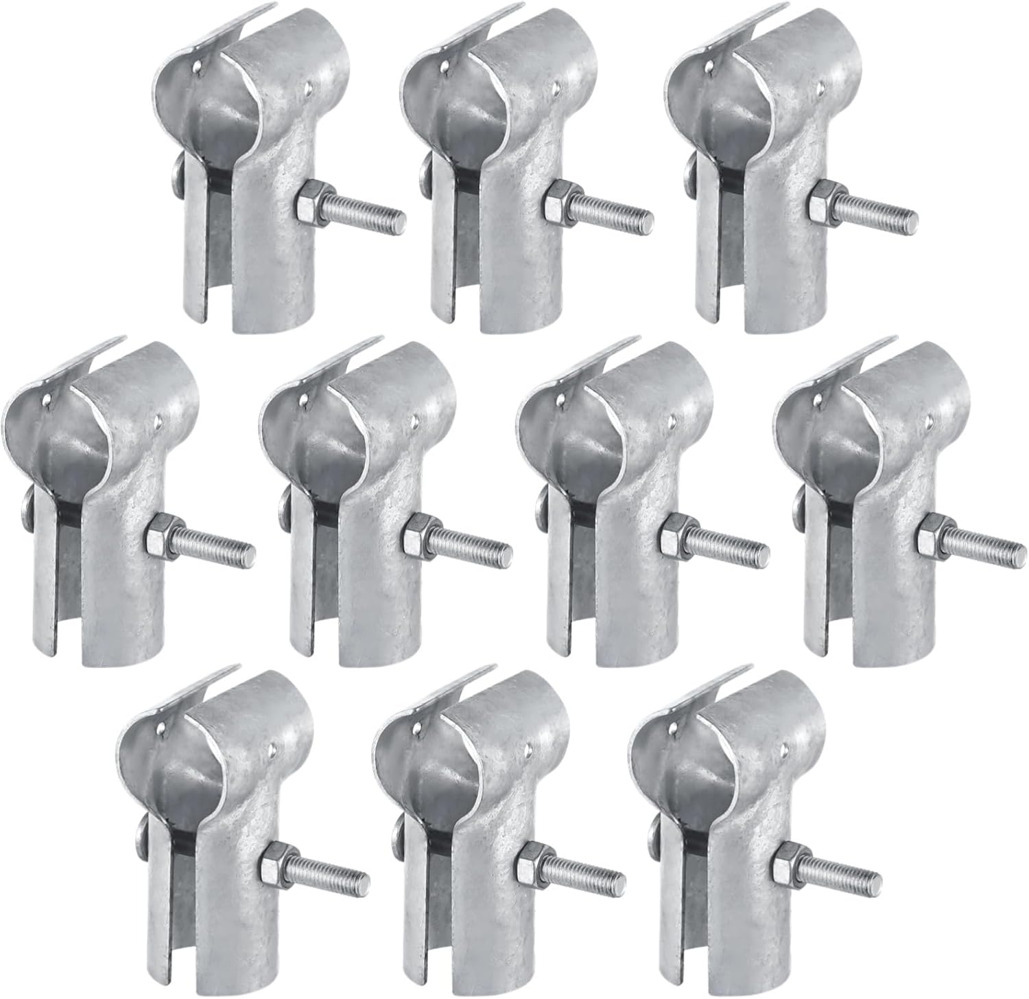 10 Pcs End Rail Clamps, Chain Link Fence Parts, T Pipe Clamp Tools, Galvanized Iron T Clamps, Fits 1-3/8" OD Pipes, Heavy-duty Pipe Connectors for Sturdy Fence Connection