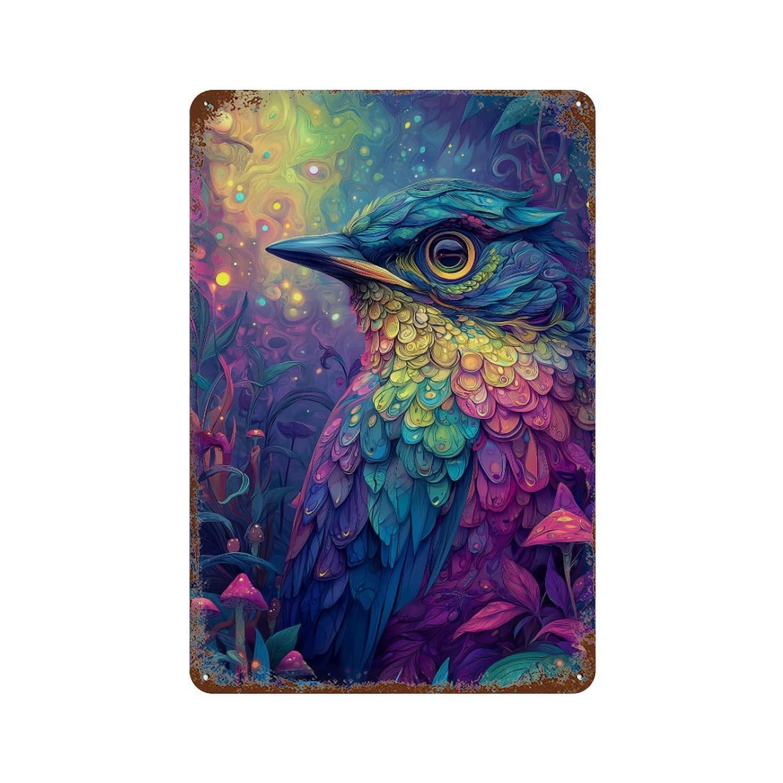 Rainbow Bird Fantasy 11.8"x7.9" Retro Metal Sign, Vintage Wall Decor for Office, Studio And Wall Decor