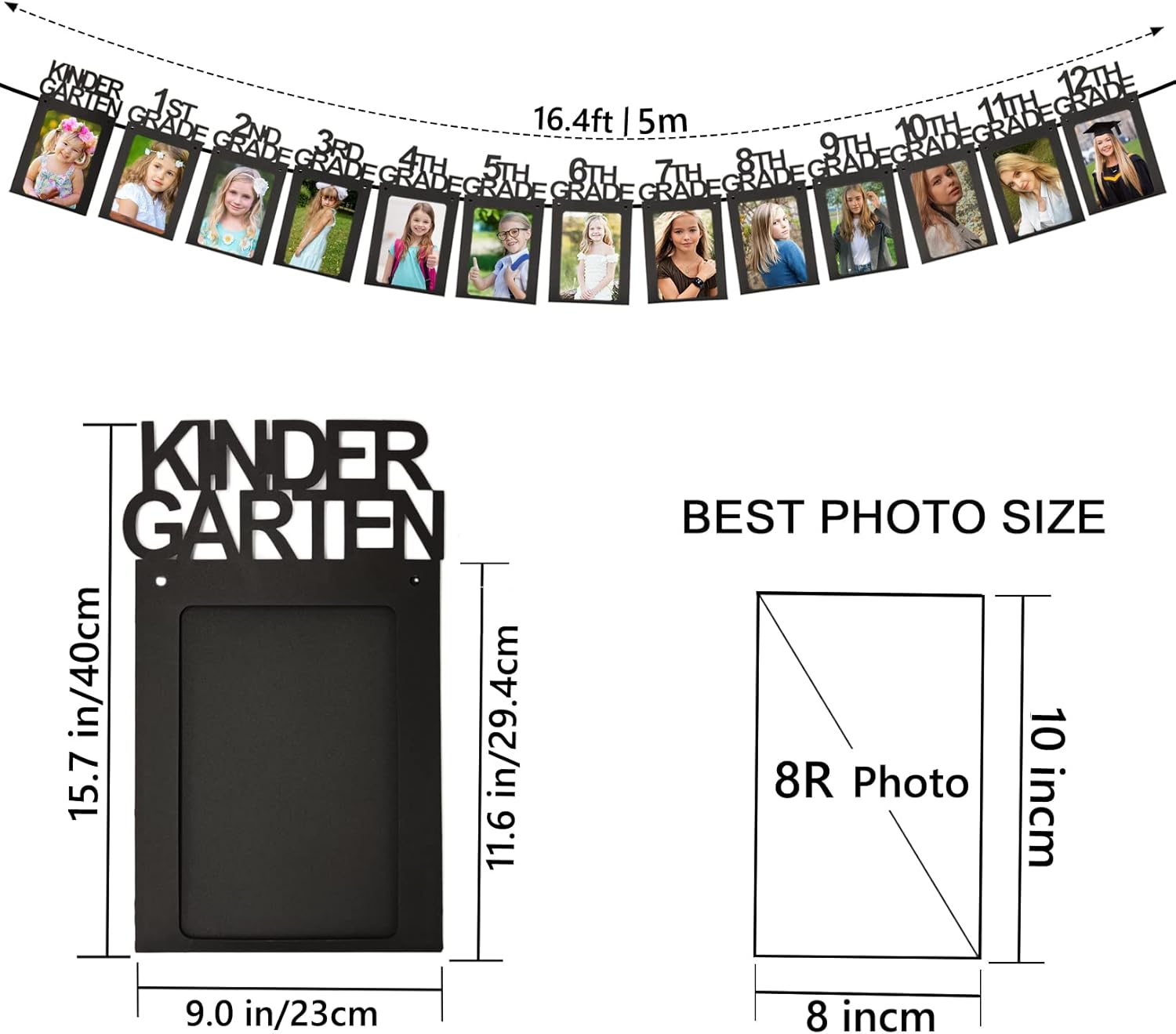 Graduation Decorations Class of 2025 K-12 Graduation Photo Banner Frame for 8x10 Grad Party Photo Display Senior 2025 Decorations Picture Banner for 5th 8th High School SP008