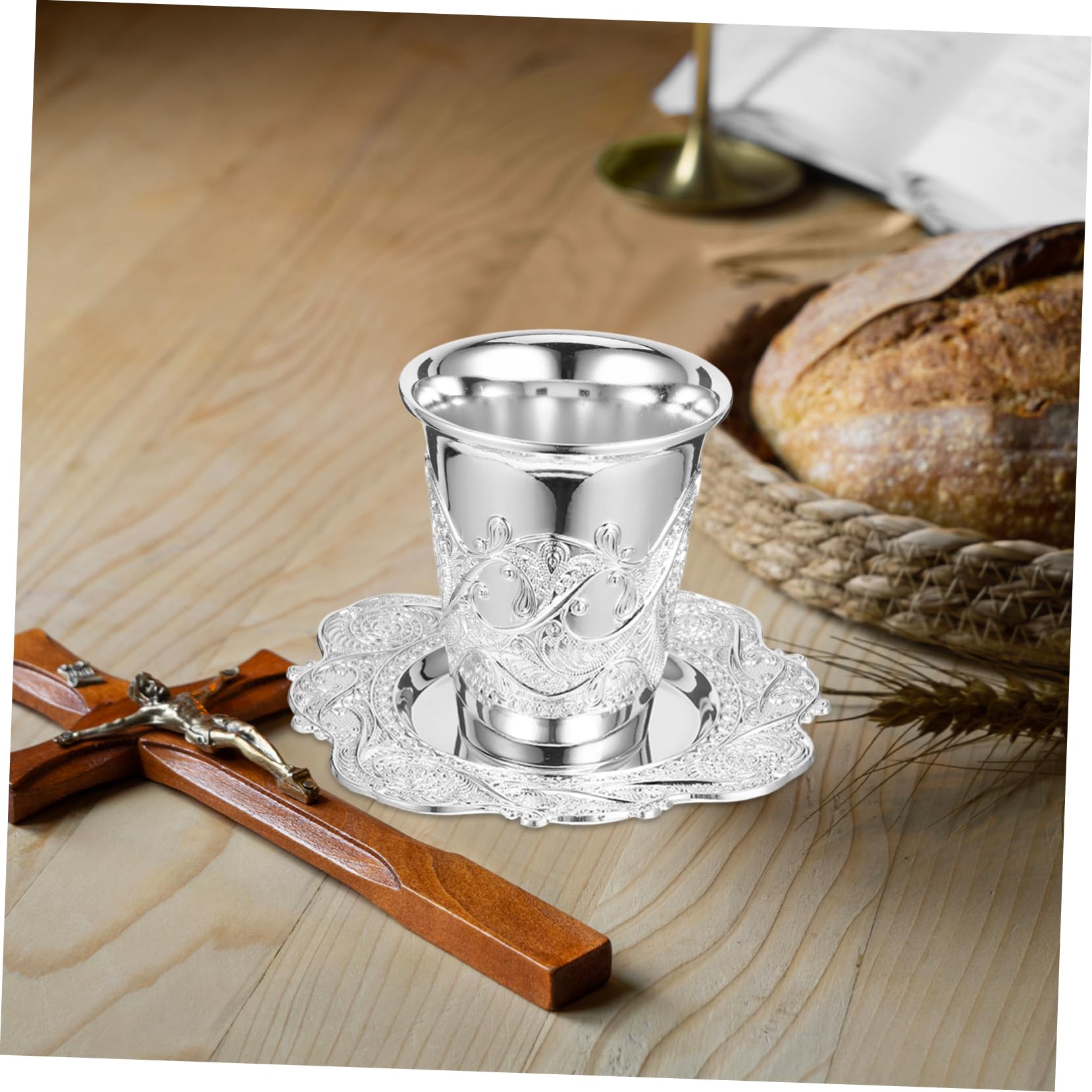 Cabilock 3 Juegos taza copa de vino copa cáliz de kidush grabada vasos de whisky sagrada de escritorio ofreciendo suministros Aleación de zinc Silver