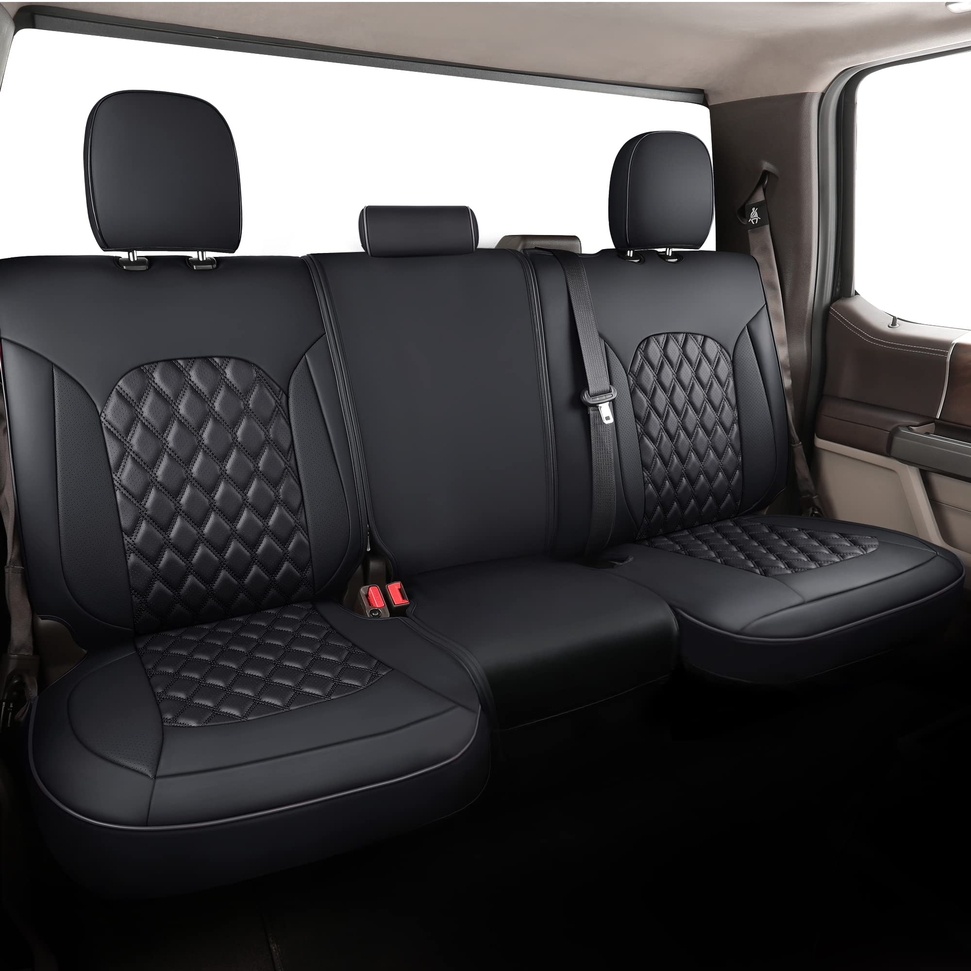 Huidasource Dodge Ram Seat Covers Full Set, Full Coverage Waterproof Leather Pickup Truck Seat Cushion Protector Custom Fit for 2002-2022 Ram 1500 2500 3500 Quad Crew Mega Cab(Full Set/Black)
