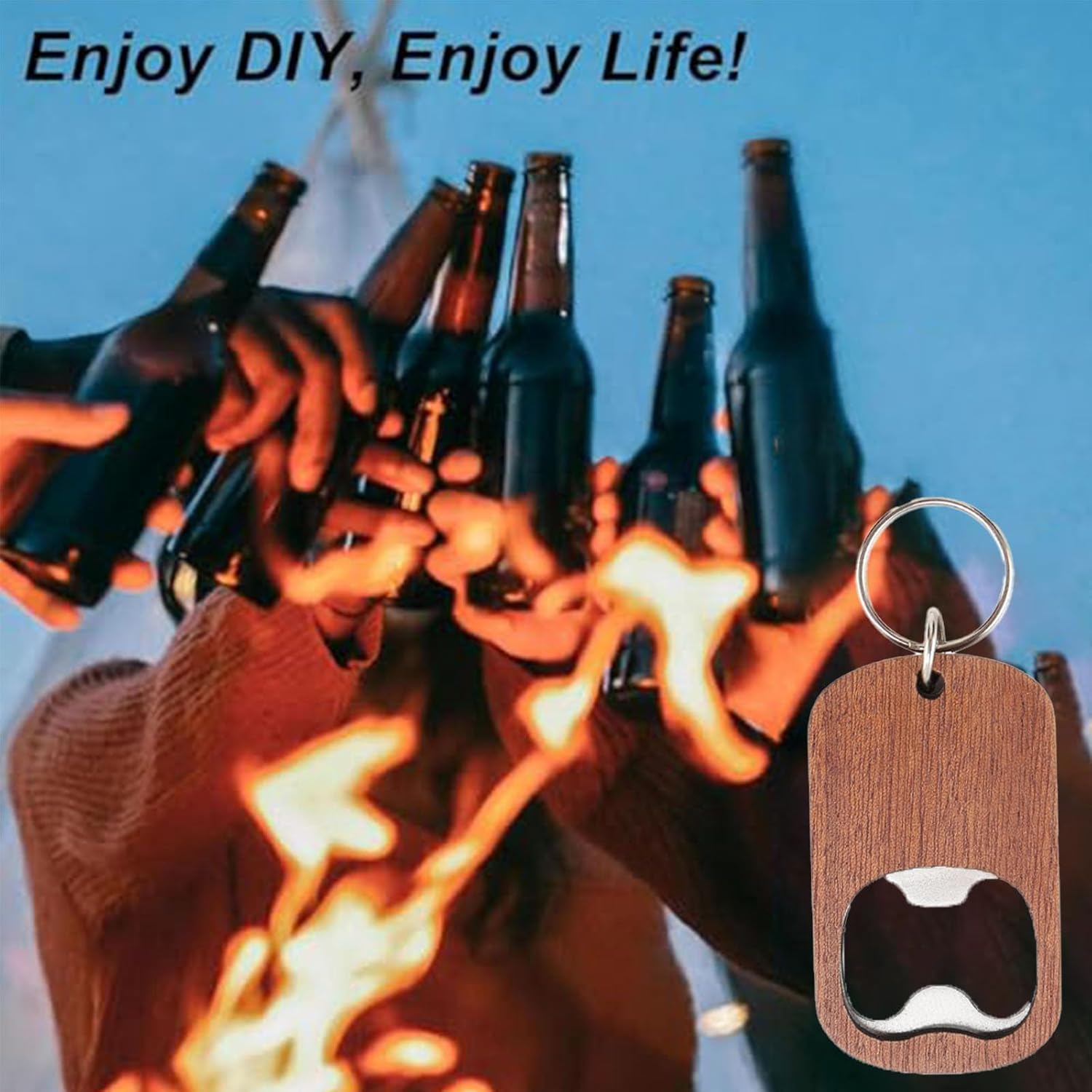 30 Pack Wood Bottle Opener Keychains Blanks Wooden Rectangle Engraving Key Chains Personalized Key Tag for DIY Crafts Dark Brown Sapele Wood