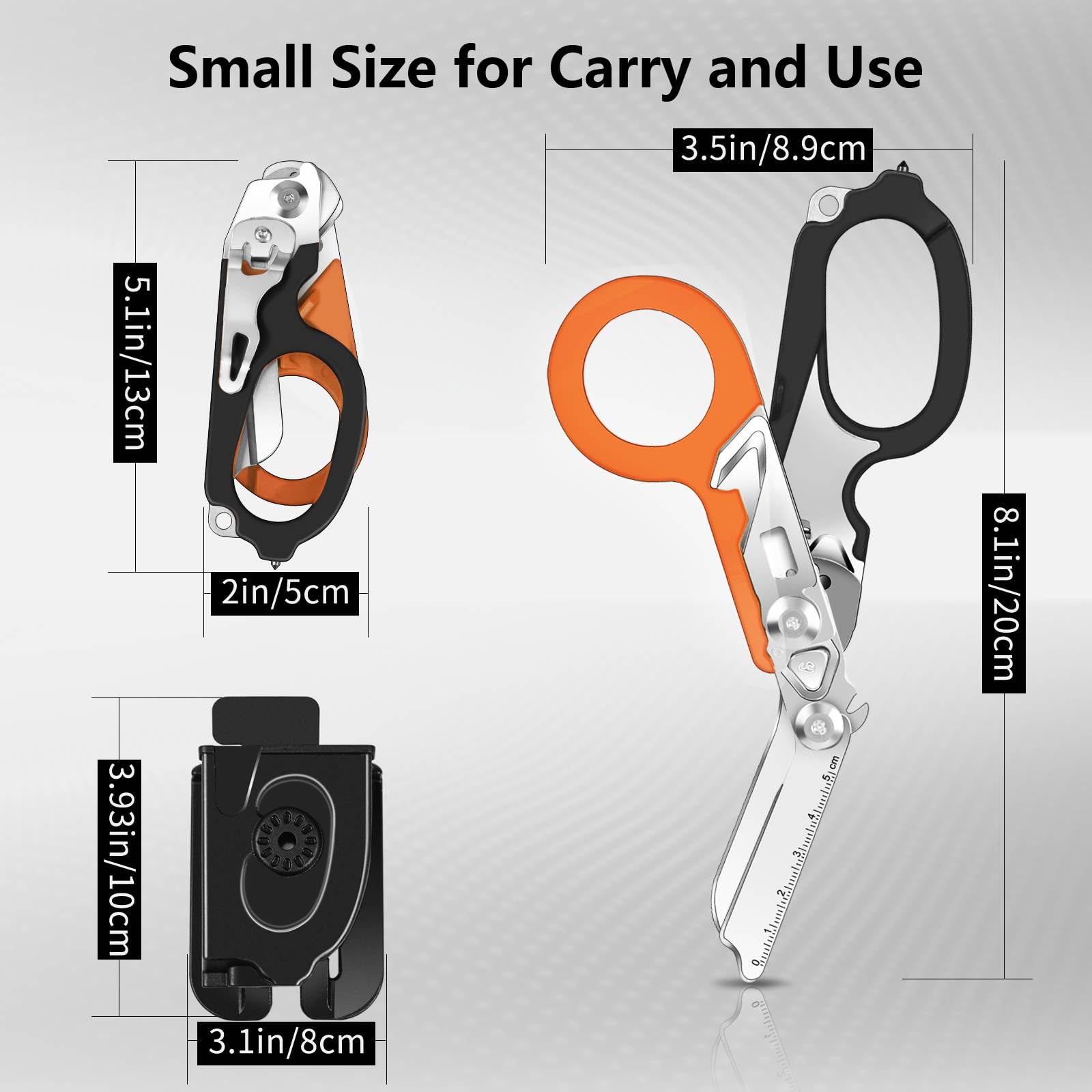 6 in 1 Traumaschere mit Schere, Zange & 24 in 1 Multifunktions-Schlüssel, Notfall-Schere mit Gurtschneider & Glasbrecher, Rettungsschere für Outdoor-Camping (Schwarz+Orange)