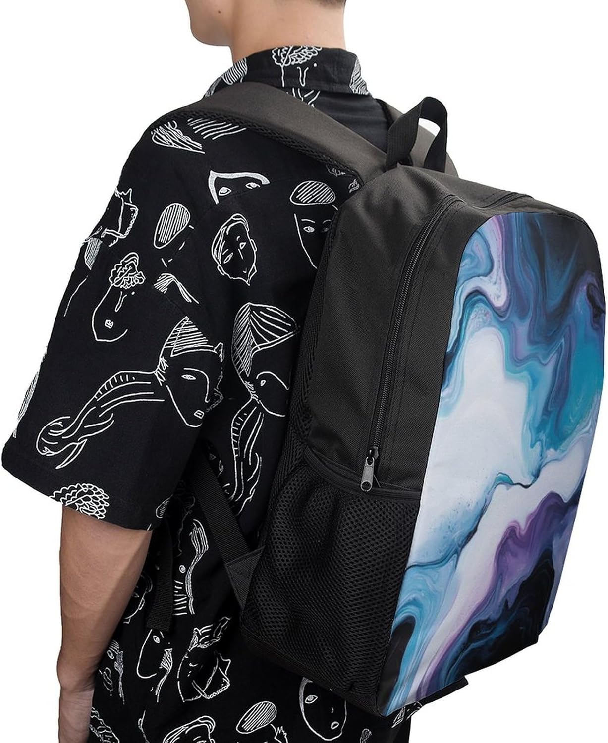 Abstract Blue Pattern Travel Backpack 17 Inch Casual Daypack Shoulder Bag with Adjustable Shoulder Straps