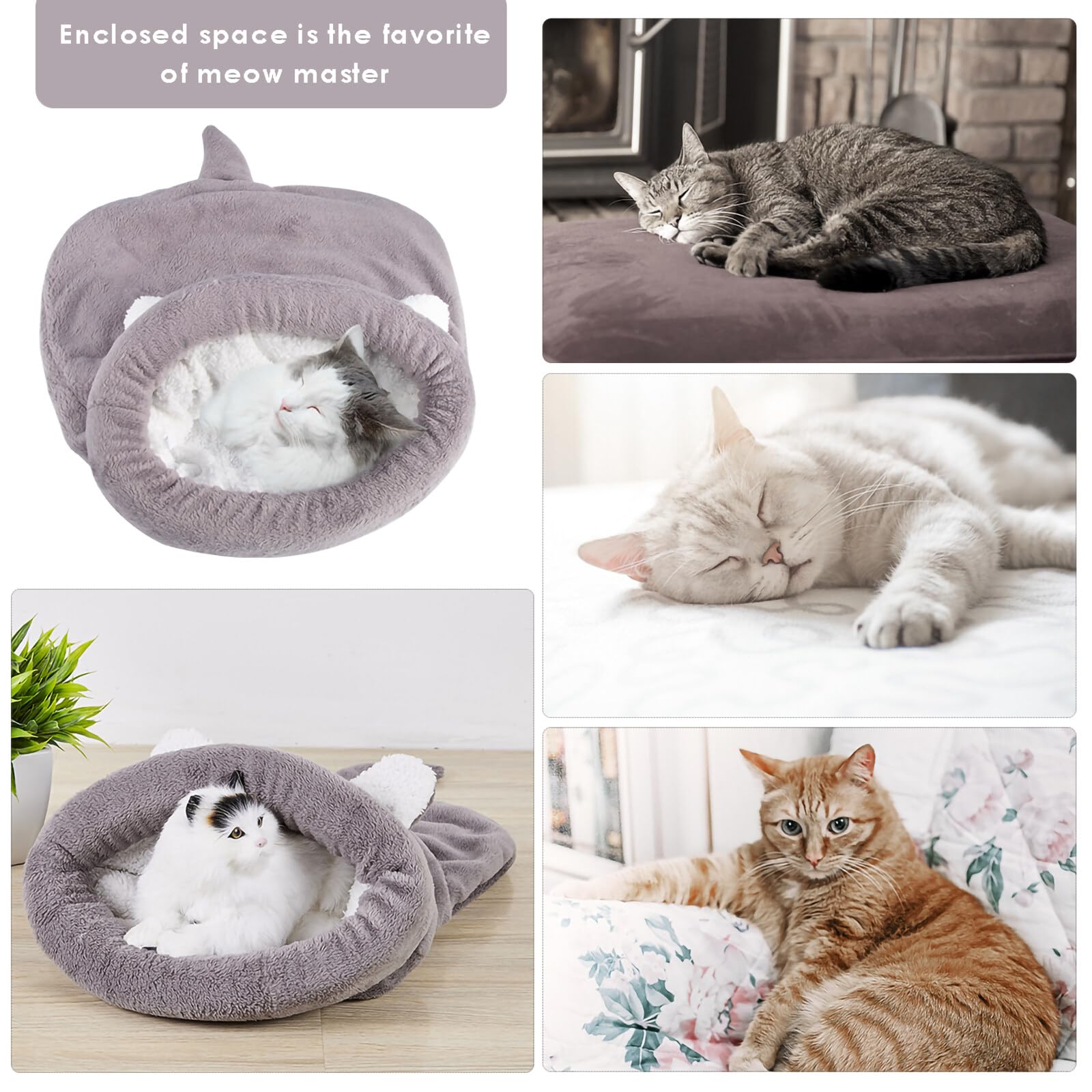 NCONCO Sac de couchage pour chat, chat - Chaud et confortable - Auto-chauffant - Grotte à moitié couverte - Pour chats et chiots (gris, M)