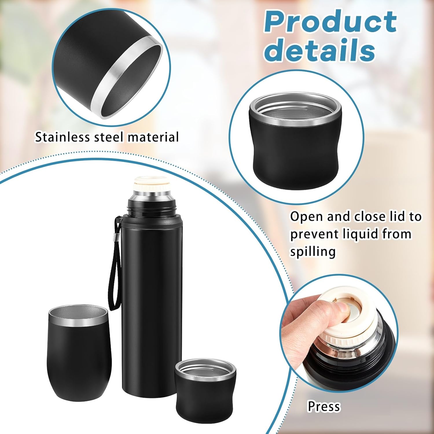 Dandat 2-Piece Yerba Mate Cup and Vacuum Bottle Kit - 12 oz Yerba Mate Gourd Cup with Bombilla Set and 34 oz Insulated Water Bottle - Black - Image 3