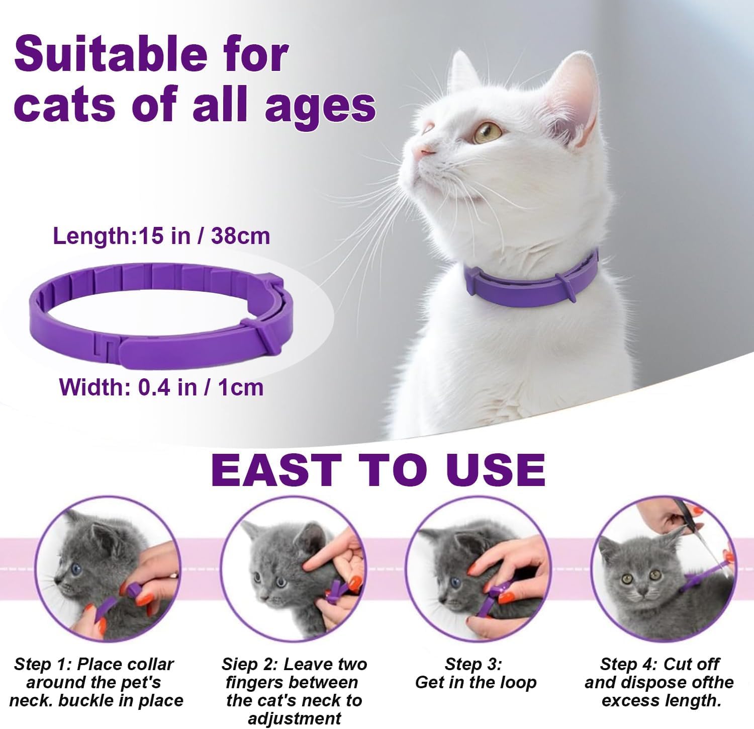 Cat Calming Collar, Calming Collar for Cats 4 Pack, Pheromone Collars for Cats – Adjustable 15″, 60-Day Lasting Stress & Anxiety Relief, Reduce Noise Fear, Scratching & Separation Anxiety (Pruple) - image 4