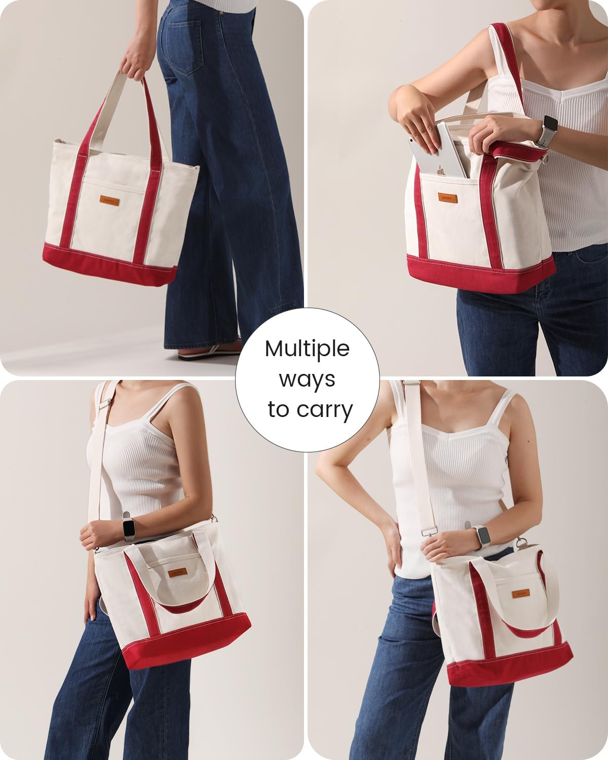 Aveniee Canvas Tote Bag for Women, Crossbody Purse with Zipper, Adjustable Shoulder Strap Handbags - Image 6