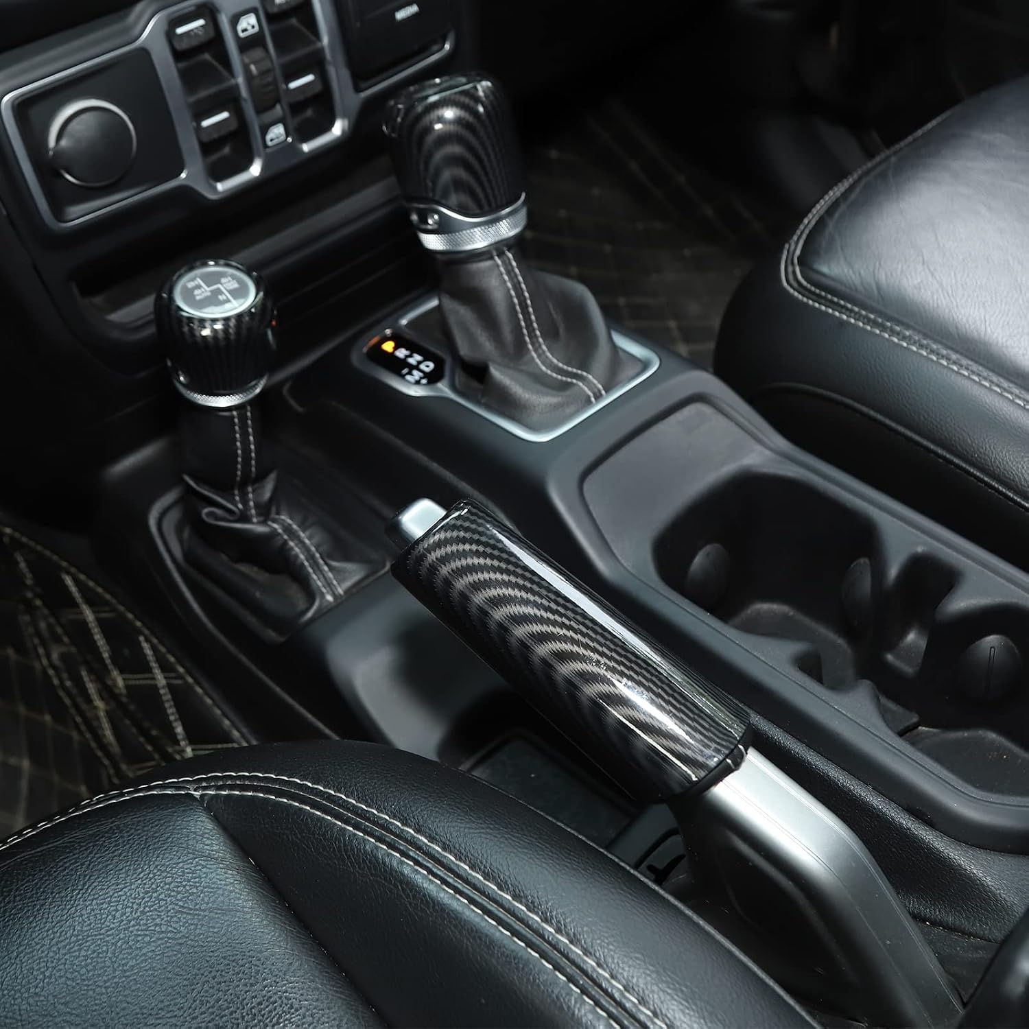 CheroCar for JL Handbrake Cover Gear Shift Knob Cover Drive Mode Shift Knob Cover for 2018-2021 Jeep Wrangler JL JLU & Jeep Gladiator JT (Carbon Fiber)…