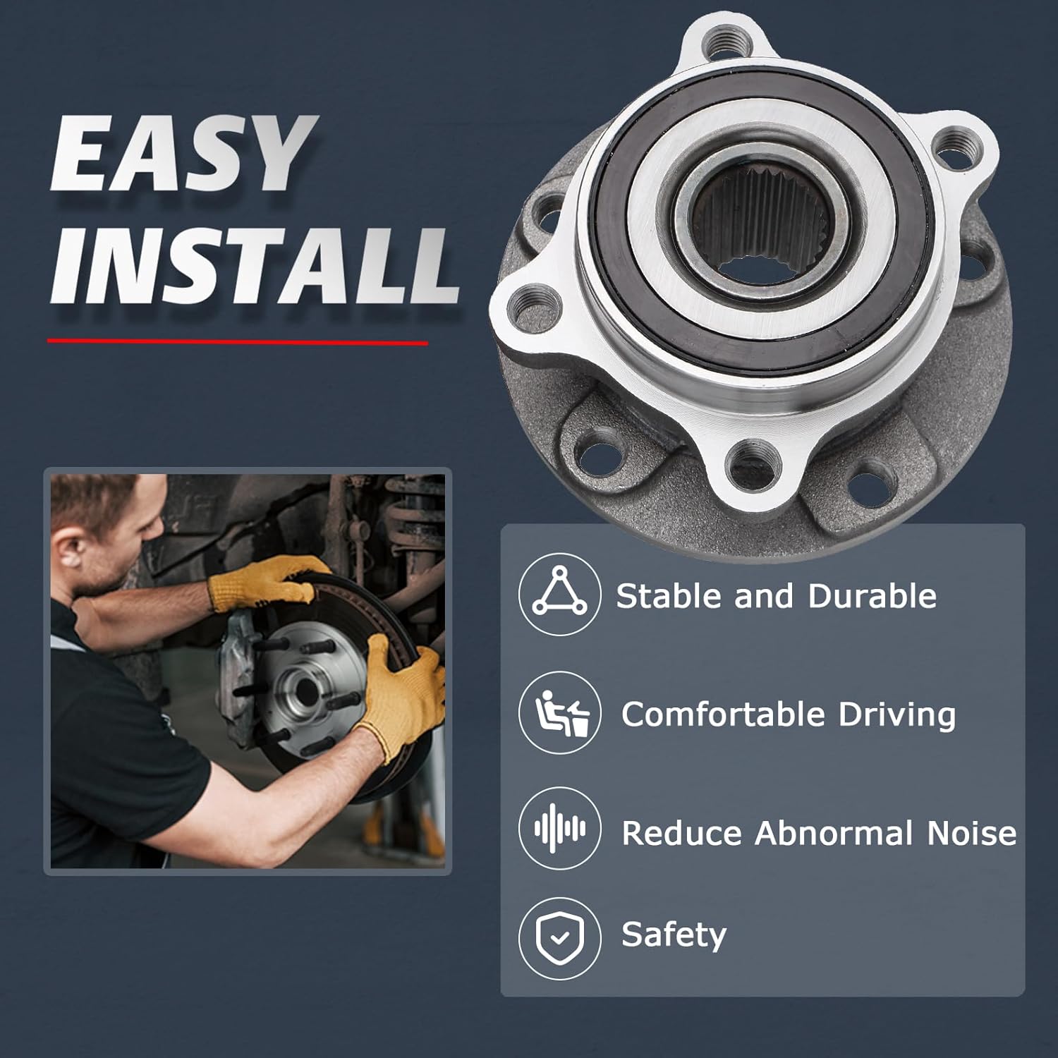 ALLCOMBO Front Wheel Bearing and Hub for 2015 2016 2017 Chrysler 200 2013-2016 Dodge Dart Driver Passenger Side Replacement Assembly Pair 513348