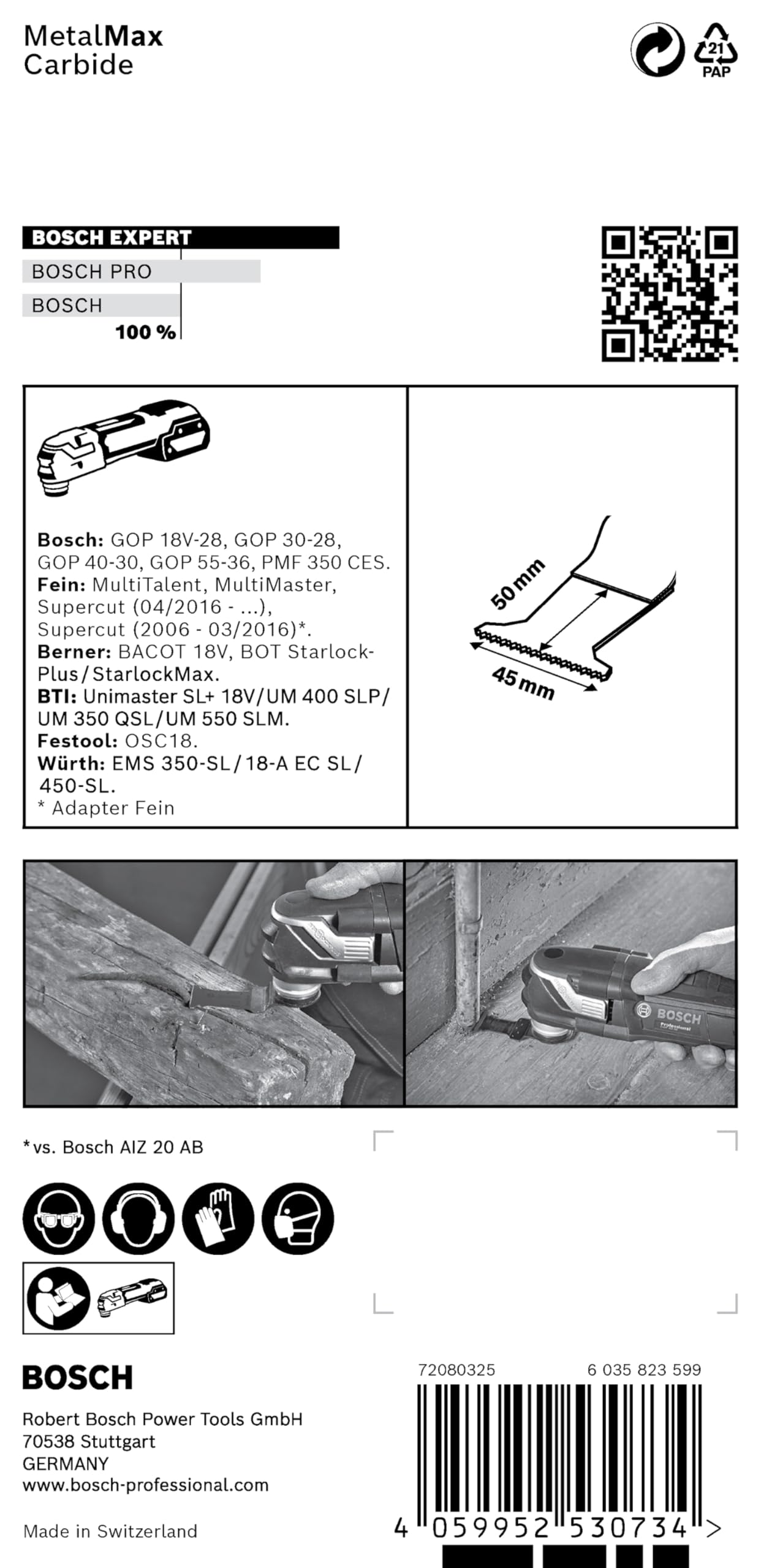 Bosch Professional 1x Lame per Utensili Multifunzione Expert MetalMax PAIZ 45 AIT per Acciaio, Acciaio Inossidabile, Larghezza 45 mm, Accessorio Utensile Multifunzione