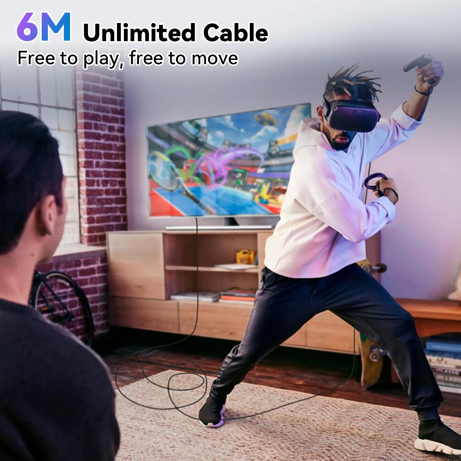 aceyoon Cavo Link con Porta di Ricarica 6M Compatibile con Meta Quest 3S/3/2 e accessori Pico 4, Cavo di Ricarica VR USB 3.0 a USB C in Nylon a 90 Gradi per Visori VR e PC da Gaming