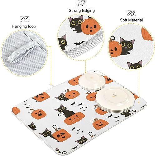 Miniatura 4 de Halloween Cute Black Cat Drying Dish Mat Kitchen Pads For Counter Kitchen Accessories For Countertop Tapete Para Cocina 16'' x 18''