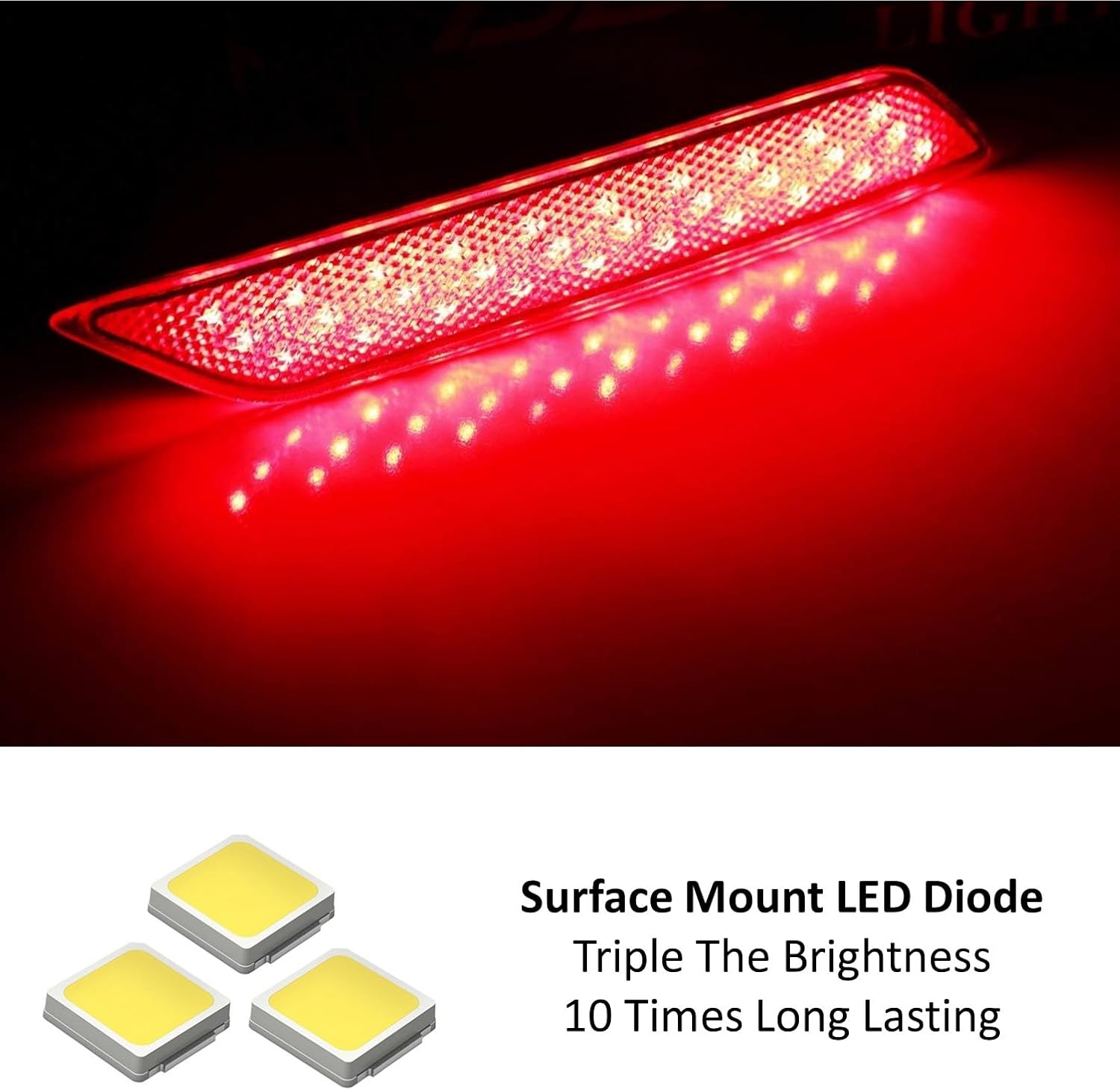 iJDMTOY Red Lens 60-SMD LED Bumper Reflector Lights Compatible With 2013-2015 Honda Civic Sedan, Function as Tail, Brake & Rear Fog Lamps