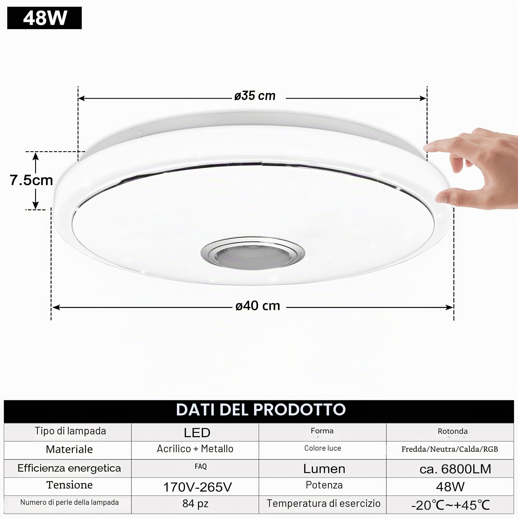 YRHome Lampada da soffitto a LED da 48 W, dimmerabile, con altoparlante Bluetooth, lampada da soffitto a cielo stellato, cambia colore RGB con telecomando o controllo app, riproduzione musicale per