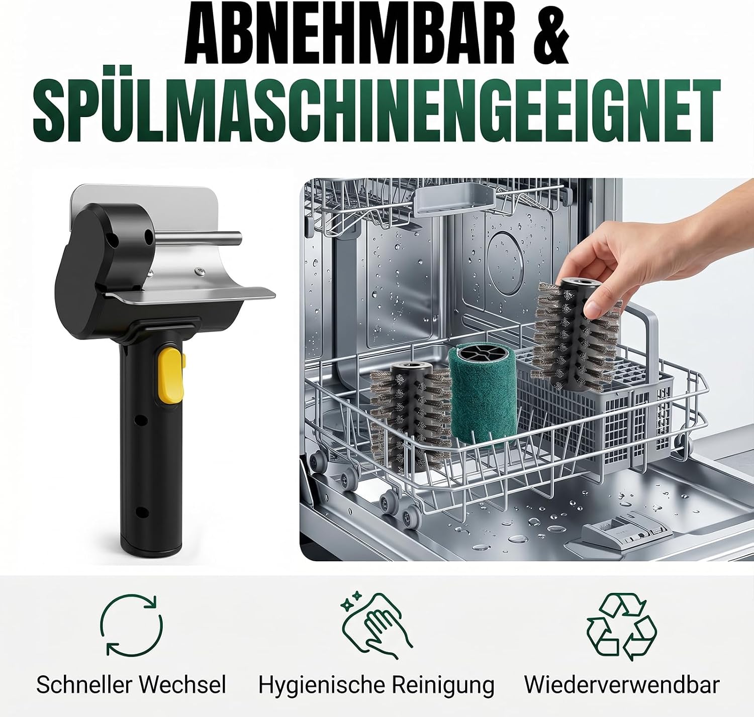 Elektrisches Grillbürstenkabelloser Reiniger mit 3000mAh Akku, 1500U/min Motor & Doppelsicherheitsschloss, Kabelloser BBQ Grillreiniger mit 2 Edelstahl-Bürstenköpfen Type-C Ladung für Grillrost - 6