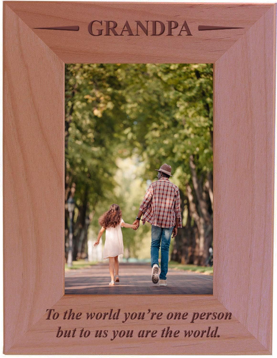 CustomGiftsNow Grandpa - to The World You're one Person but to us You are The World - Engraved Wood Picture Frame (5x7 Vertical)