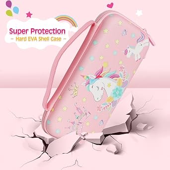 Pembe Unicorn Taşıma Çantası, Nintendo Switch (OLED veya Lite) ile Uyumlu, Yerleştirilebilir Koruyucu Kavrama Kılıfı + Ekran Koruyucu + Unicorn Çıkartmaları, Sert Saklama Kılıfı Aksesuar Seti Kızlar için Paketi