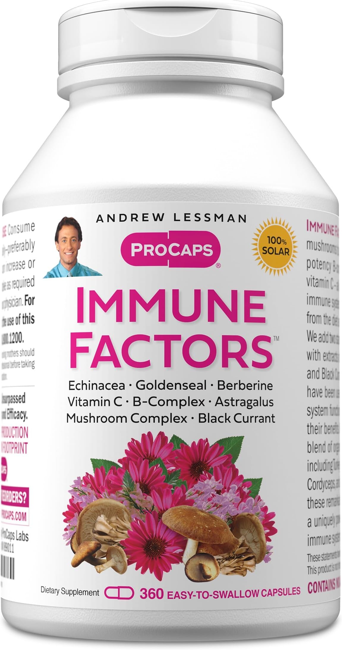 ANDREW LESSMAN Immune Factors 360 Capsules - Echinacea, Goldenseal, Vitamin C, Astragalus, Berberine, Mushroom Blend, Black Currant. Supports and Promotes Immune System and Natural Defenses