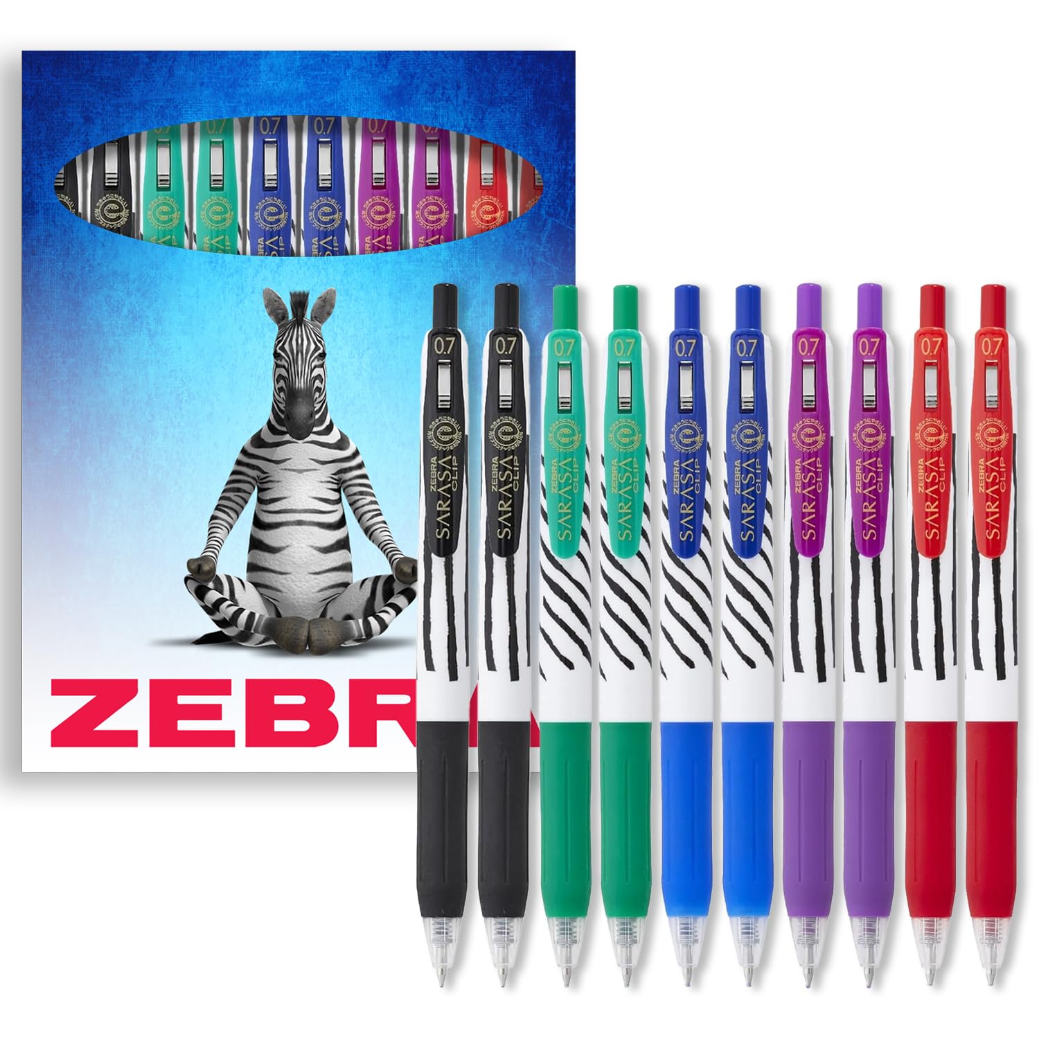 Zebra Pen Sarasa Clip Stripe Gel Pen, Retractable Pens, Medium 0.7mm Nib, Smudge Proof