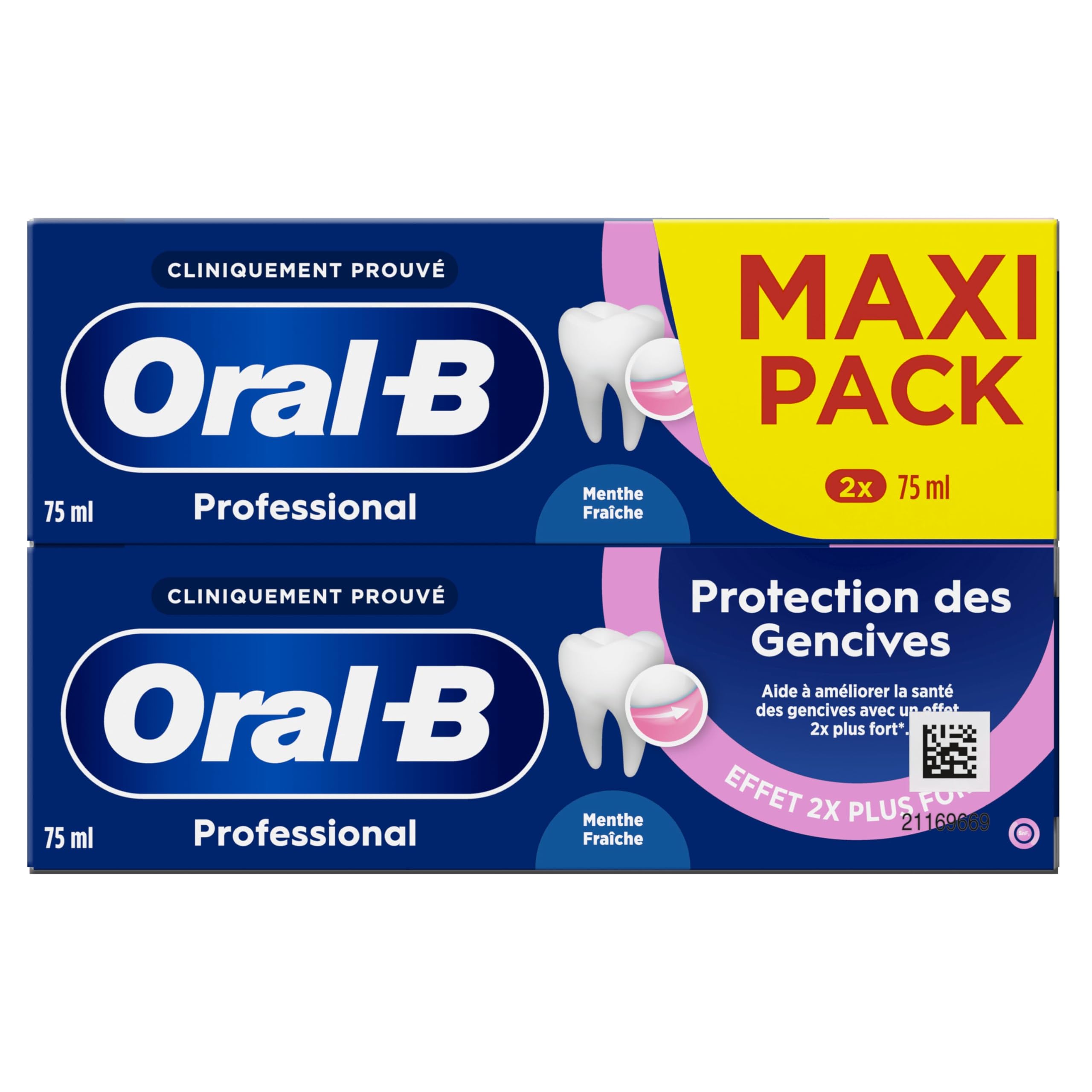 Oral-B Dentifrice Pour Protéger Les Gencives Professional Protection, Technologie Au Complexe Au Fluorure Stanneux Pour Des Gencives Plus Saines, Brossage Des Dents Quotidien, Maxi Pack 2x75ml