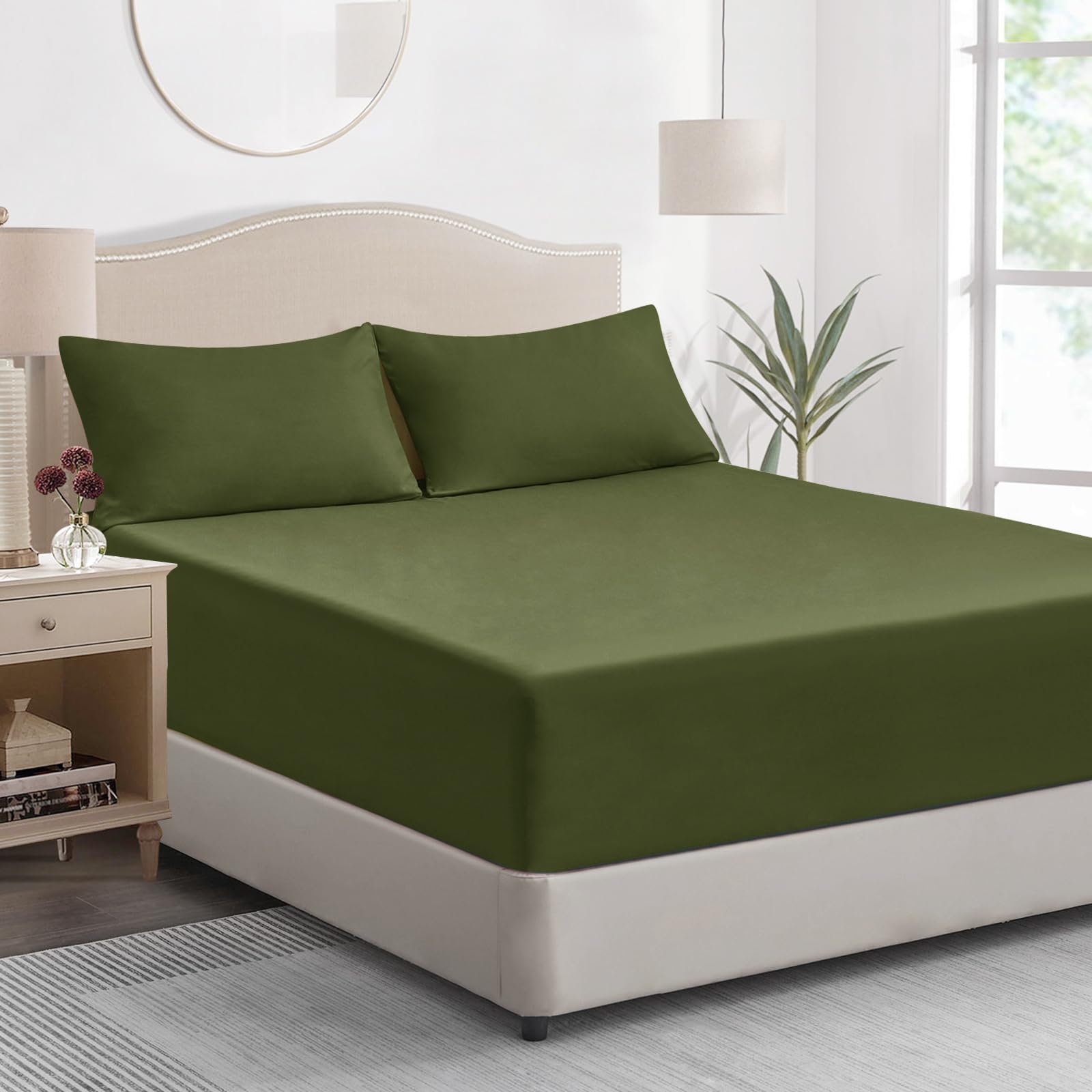 Tifschlaf Super King Fitted Sheet Deep Fit - Olive Green Superking Size Bed Sheet Extra Deep Pocket 16 inch (40 cm), Soft Brushed Microfiber Mattress Bottom Bedding Sheet, 183x200cm — image 1