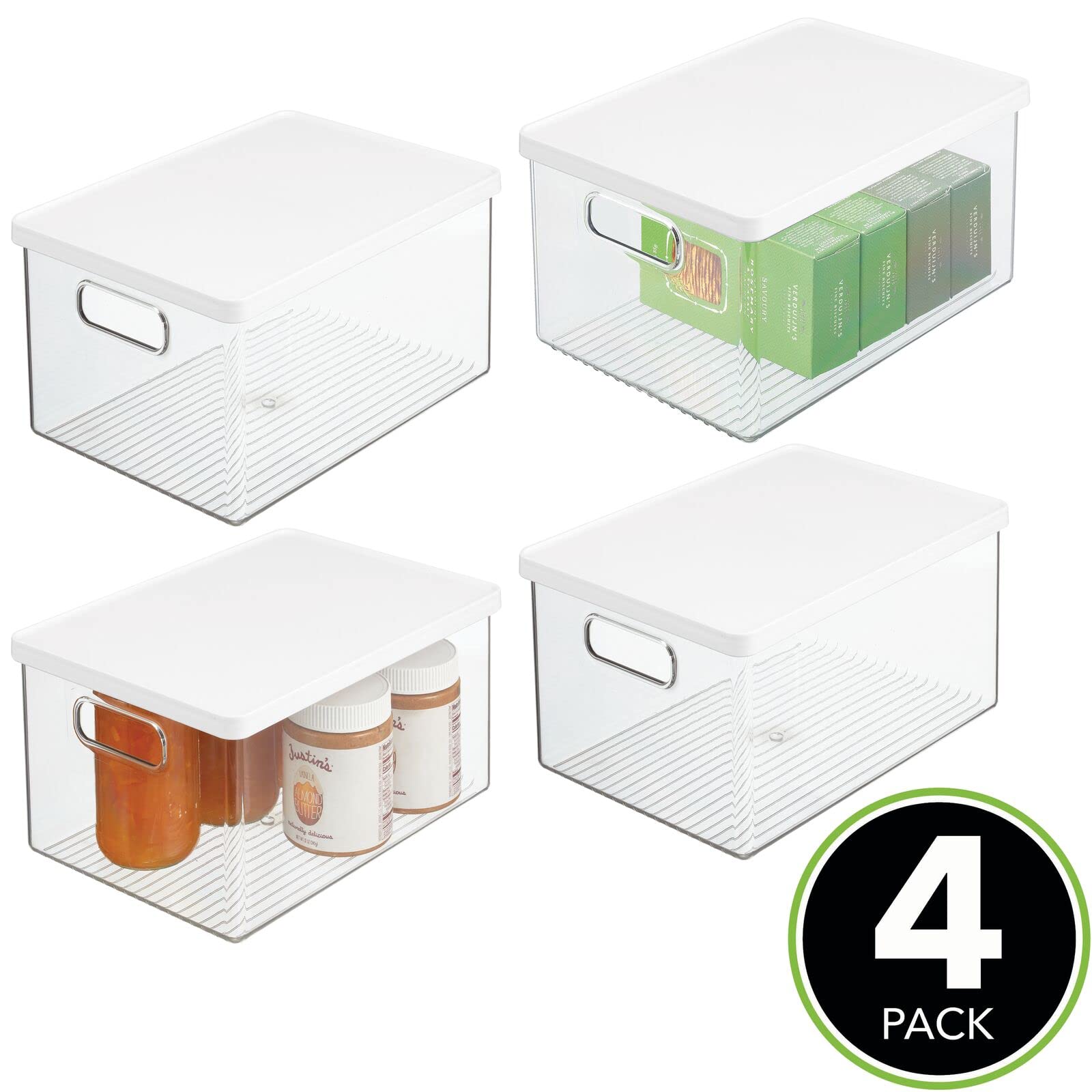 mDesign 4er-Set Kühlschrankbox – Kühlschrank Vorratsdose mit Griffen und abnehmbarem Deckel – lebensmittelechte Aufbewahrungsbox aus Kunststoff für Küche und Speisekammer – durchsichtig/weiß