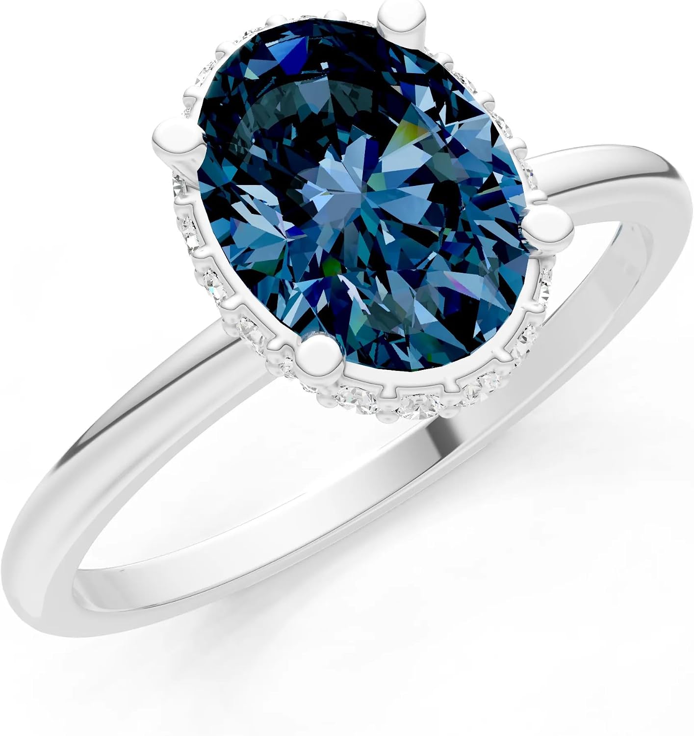 PEORA Oval Cut Alexandrite Halo Band Available in Solid 10K, 14K or 18K Ring – White, Yellow or Rose Gold