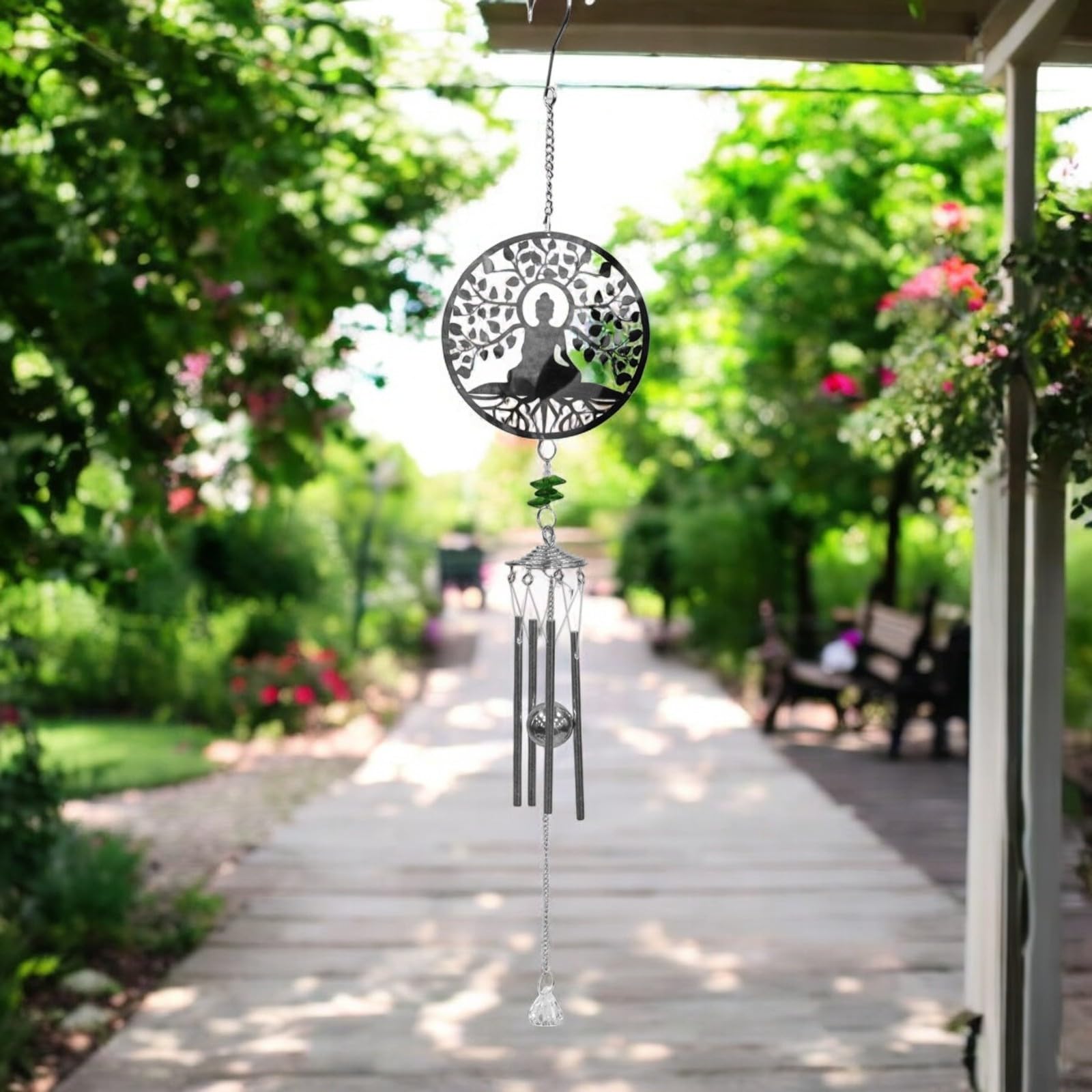 Stainless Steel Hanging Wind Chime – Outdoor Garden Decor – Soothing Nature-Inspired Metal Chimes for Patio, Balcony & Yard – Multiple Designs (Buddha)