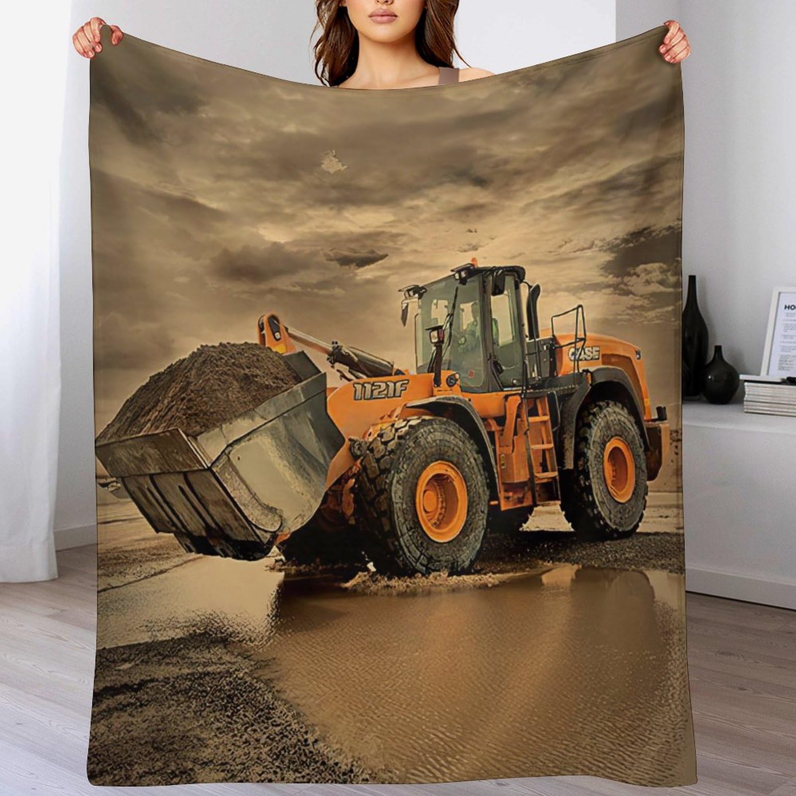 Plaid tracteur en flanelle chaude pour soirées cocooning sur le canapé