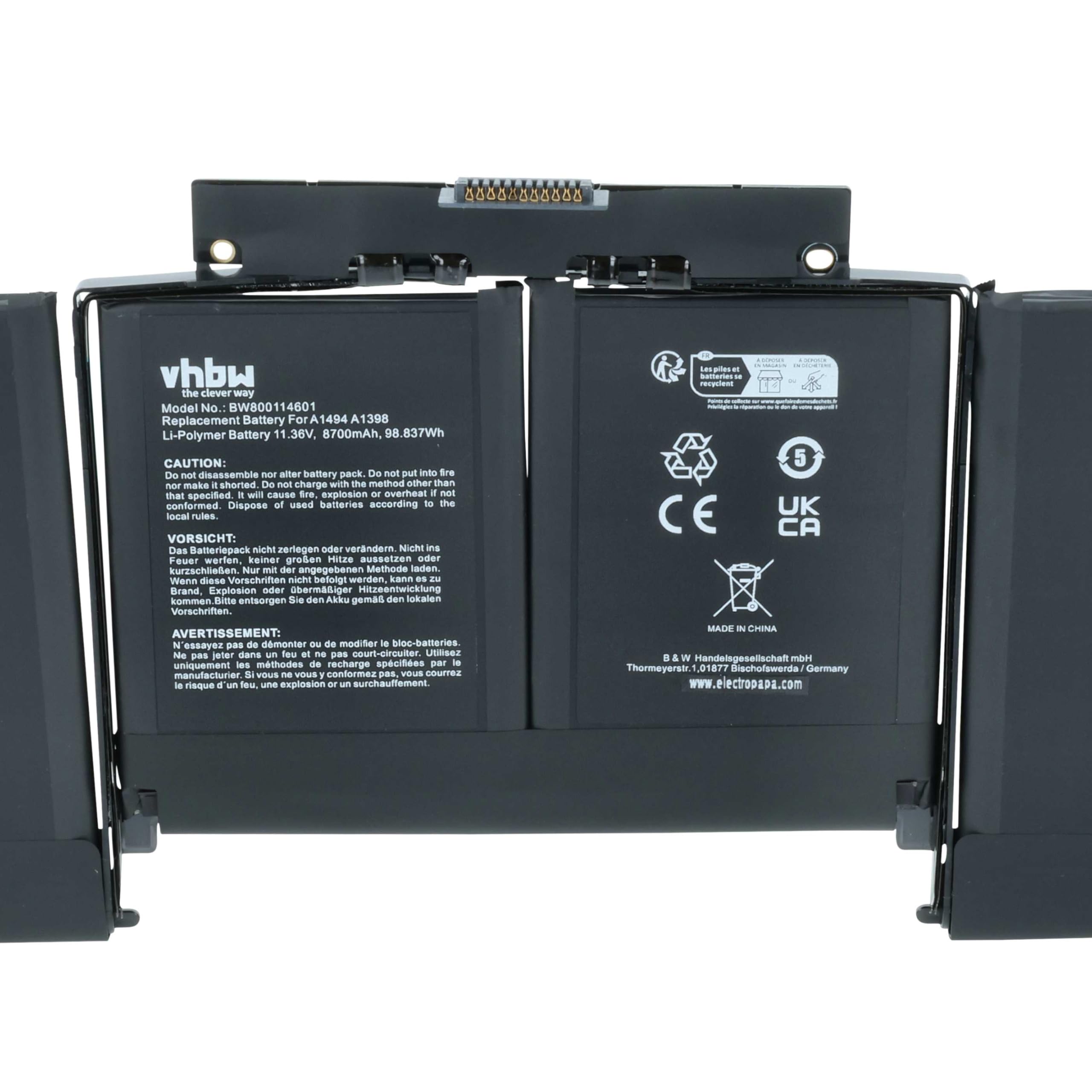 vhbw batteria sostituisce Apple A1618 per laptop, notebook (8700mAh, 11.36V, Li-Poly)