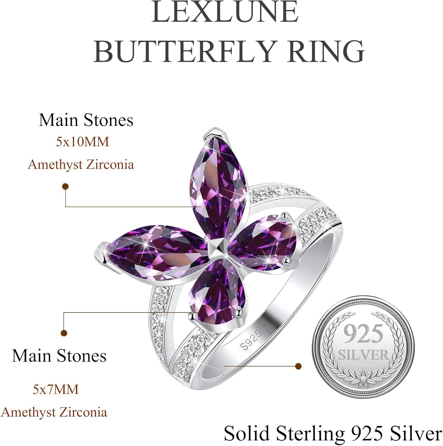 Birthstone Butterfly Ring For Women, Sterling S925 Silver Ring, Engagement Rings Promise Rings For Her - Image 4