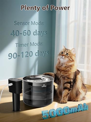 Miniatura 4 de Fuente de agua para gatos sin bombas, fuente inalámbrica para gatos, funciona con pilas, fuente de agua para mascotas de 3.5 L119 onzas con bandeja