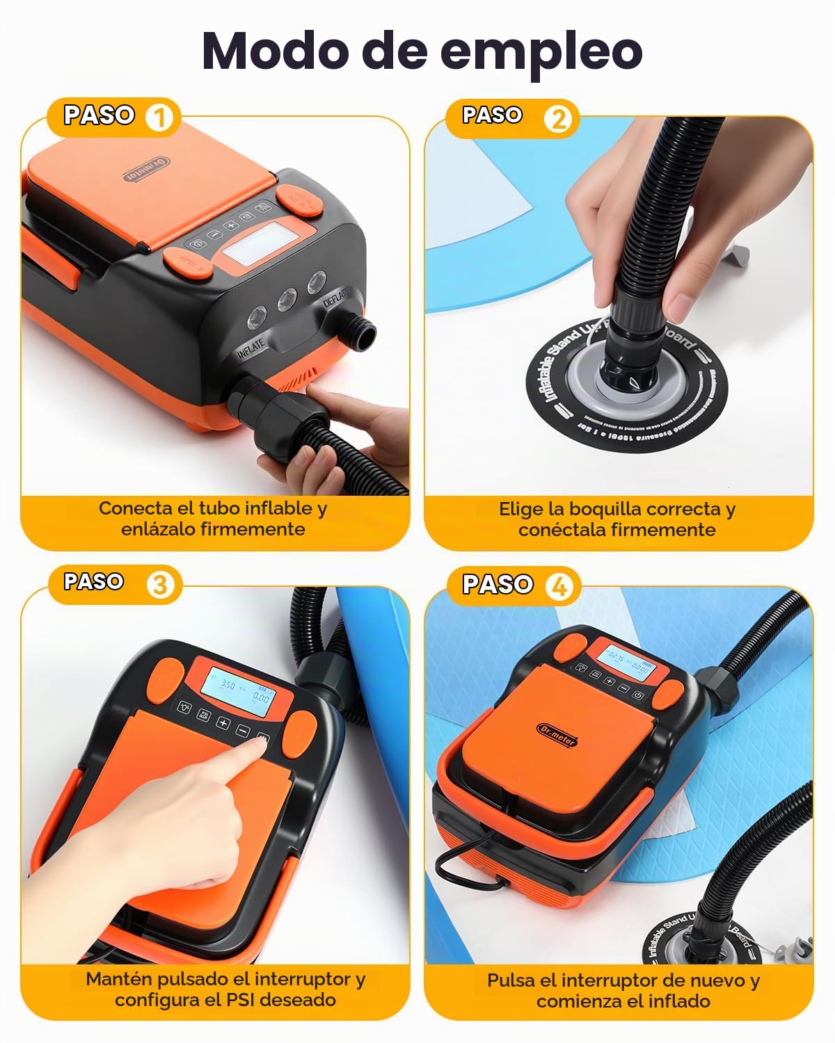 Dr.meter Bomba de Aire Eléctrica de 6000 mAh, 12V DC Coche Conector Bomba de Aire con 2 Puertos USB 3 Luces LED y 6 Boquillas para Paddle,Barco,Colchón