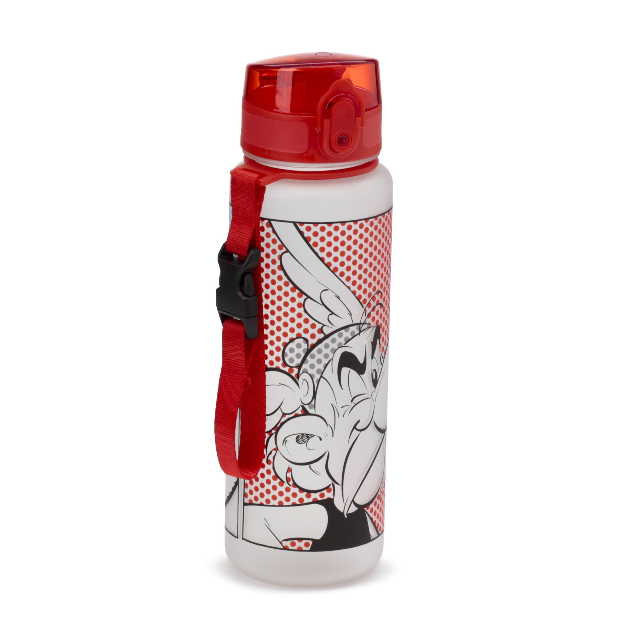 Puckator Asterix & Obelix Pop Top 600ml Shatterproof Bottle - Reusable Insulated Active Water Bottle Flask For Girls And Boys With A Carry Handle & Straw - Bpa Free - For School Nursery