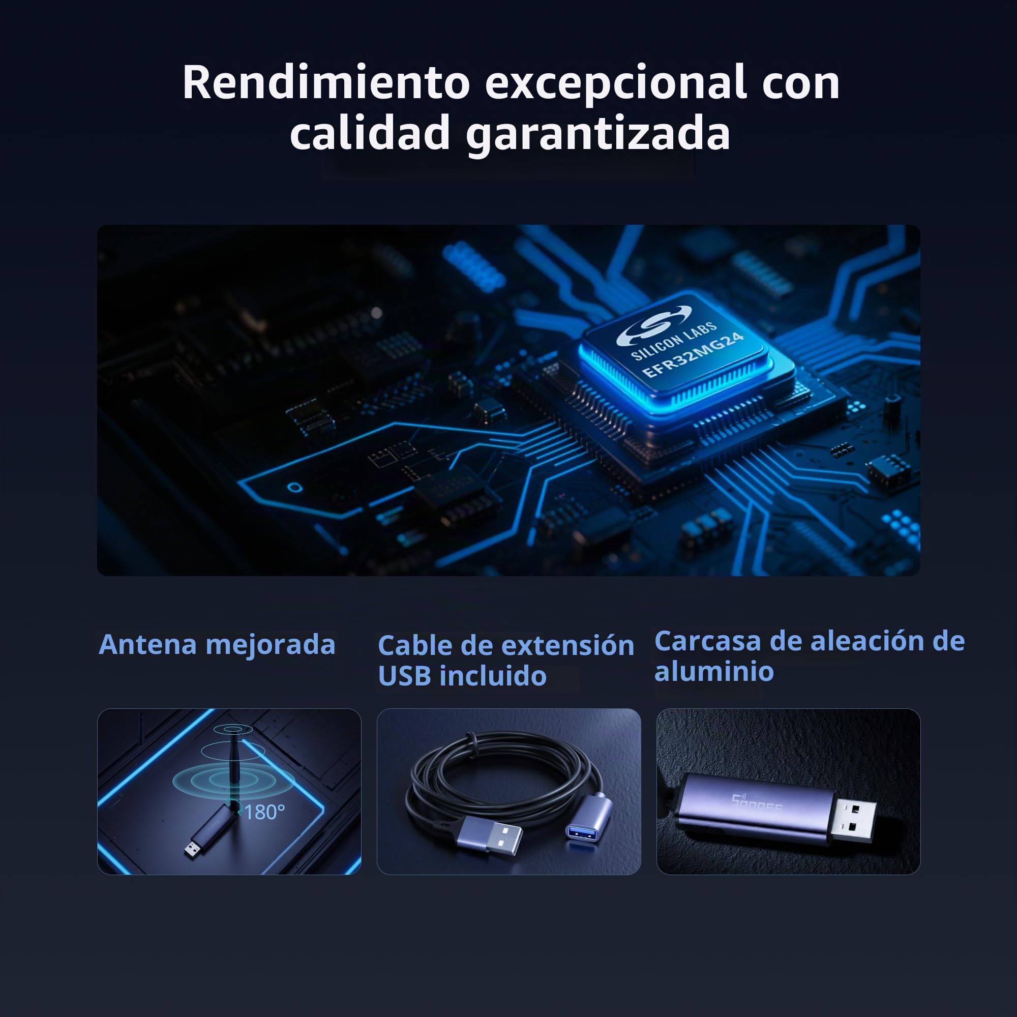 SONOFF Zigbee 3.0 USB Dongle Plus MG24, coordinador y enrutador Zigbee con Chip EFR32MG24, Antena 3dBi, Compatible con Home Assistant, Zigbee2MQTT, openHAB